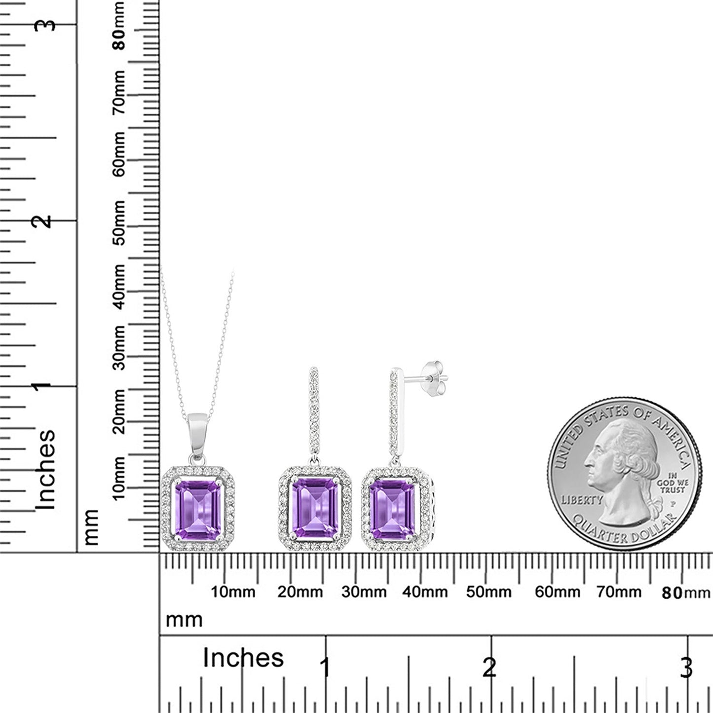 7-11 Cttw Gemstone Birthstone Pendant and Earrings Jewelry Set For Women | 925 Sterling Silver | Emerald Cut 9X7MM | With 18 Inch Chain | Fine Jewelry Gifts for Her Mom Women Wife