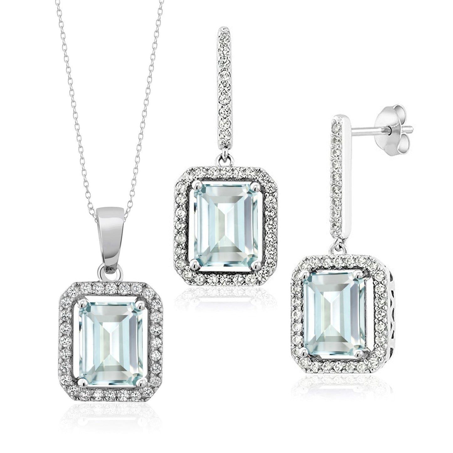 7-11 Cttw Gemstone Birthstone Pendant and Earrings Jewelry Set For Women | 925 Sterling Silver | Emerald Cut 9X7MM | With 18 Inch Chain | Fine Jewelry Gifts for Her Mom Women Wife