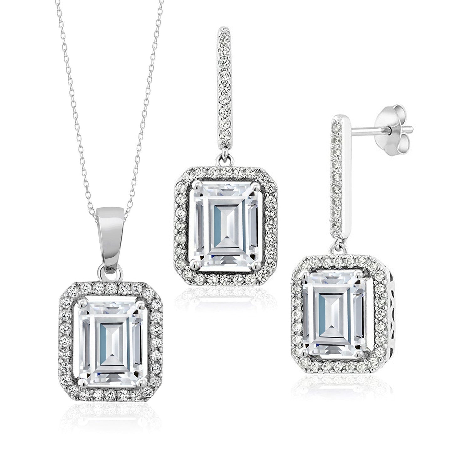 7-11 Cttw Gemstone Birthstone Pendant and Earrings Jewelry Set For Women | 925 Sterling Silver | Emerald Cut 9X7MM | With 18 Inch Chain | Fine Jewelry Gifts for Her Mom Women Wife