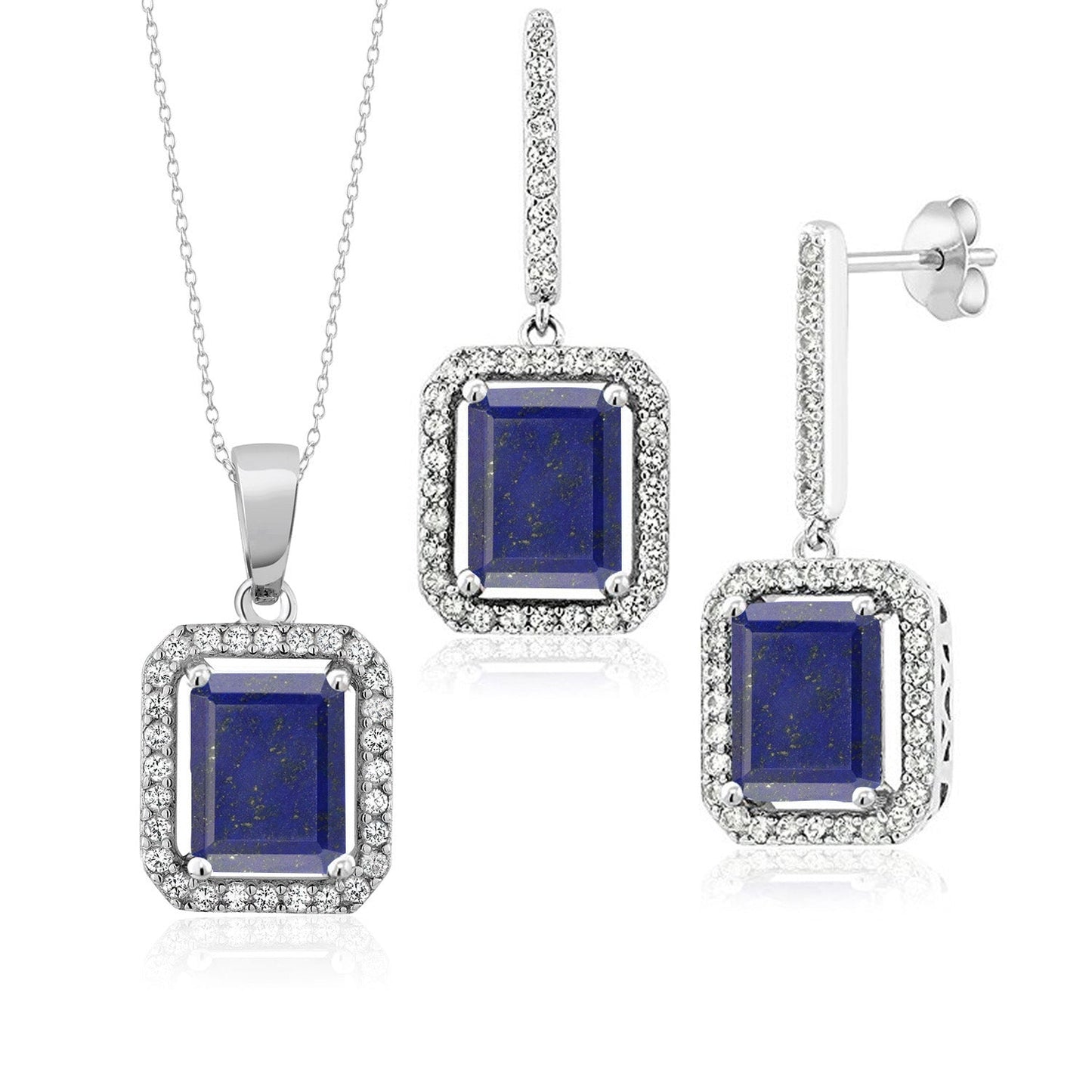 7-11 Cttw Gemstone Birthstone Pendant and Earrings Jewelry Set For Women | 925 Sterling Silver | Emerald Cut 9X7MM | With 18 Inch Chain | Fine Jewelry Gifts for Her Mom Women Wife