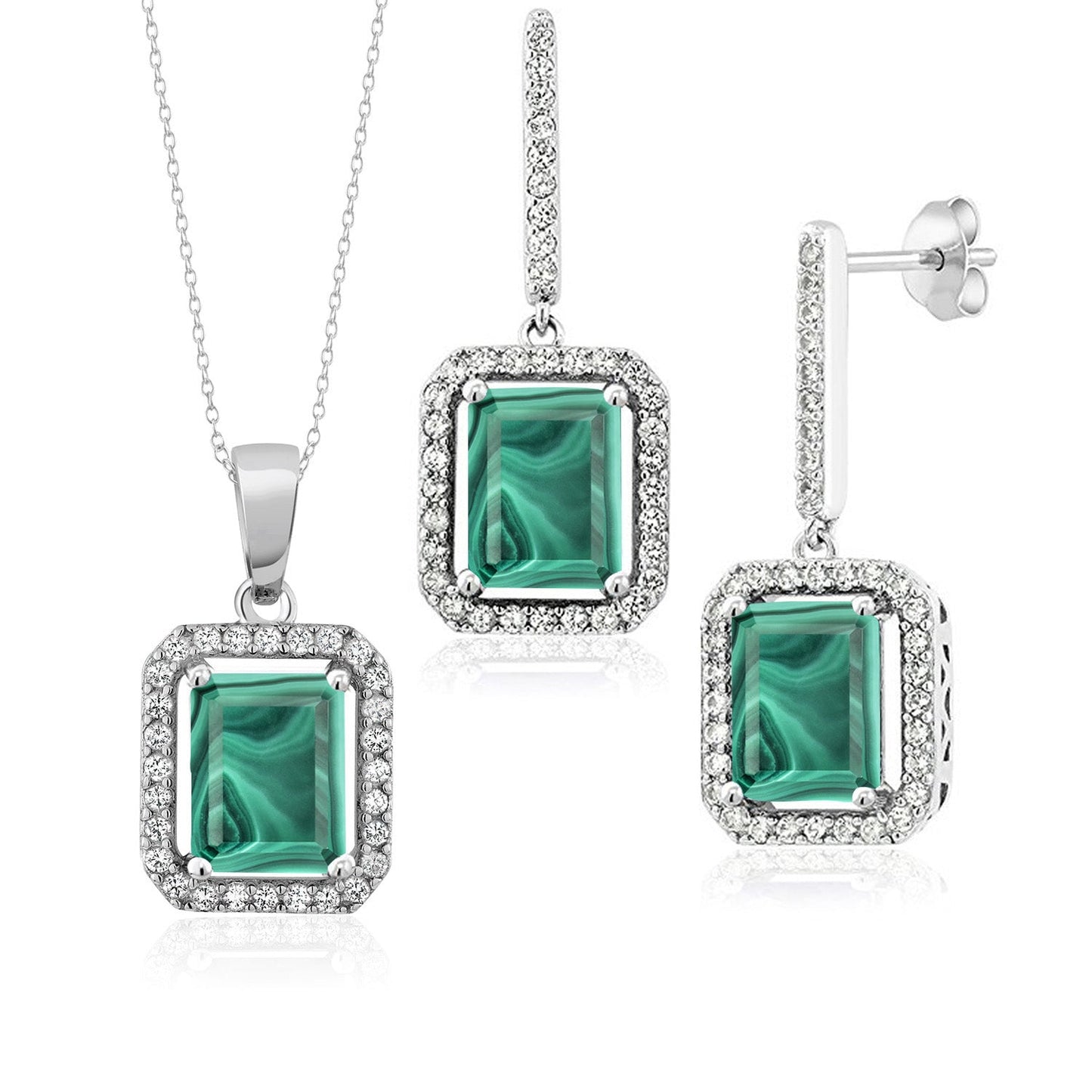 7-11 Cttw Gemstone Birthstone Pendant and Earrings Jewelry Set For Women | 925 Sterling Silver | Emerald Cut 9X7MM | With 18 Inch Chain | Fine Jewelry Gifts for Her Mom Women Wife