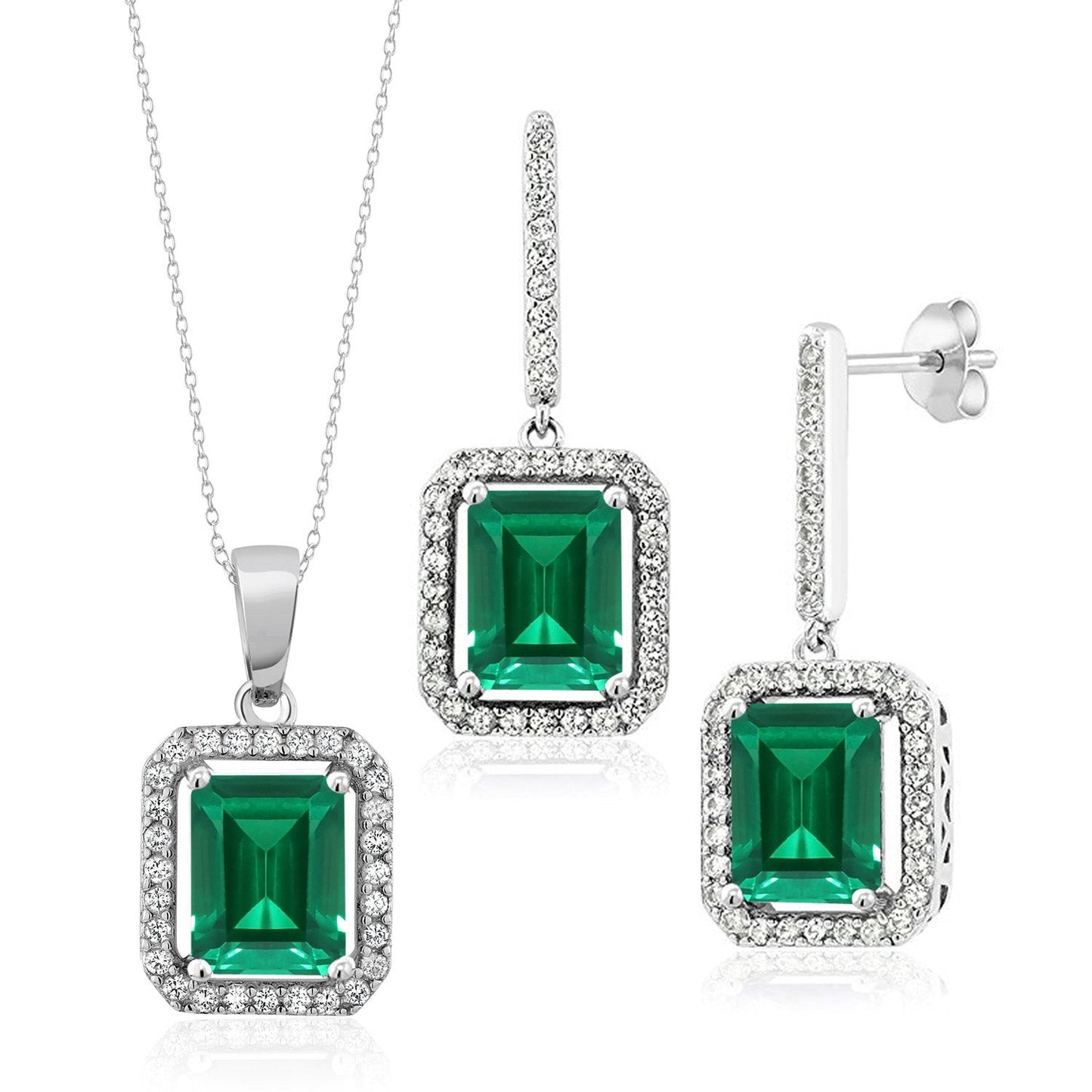 7-11 Cttw Gemstone Birthstone Pendant and Earrings Jewelry Set For Women | 925 Sterling Silver | Emerald Cut 9X7MM | With 18 Inch Chain | Fine Jewelry Gifts for Her Mom Women Wife