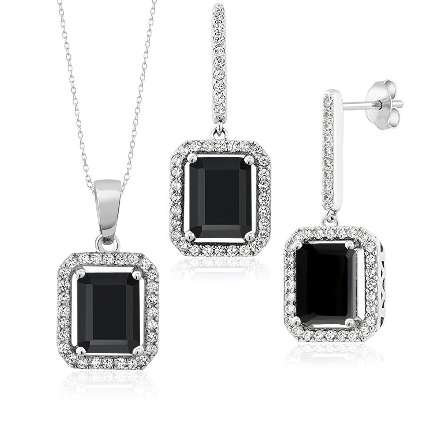 7-11 Cttw Gemstone Birthstone Pendant and Earrings Jewelry Set For Women | 925 Sterling Silver | Emerald Cut 9X7MM | With 18 Inch Chain | Fine Jewelry Gifts for Her Mom Women Wife