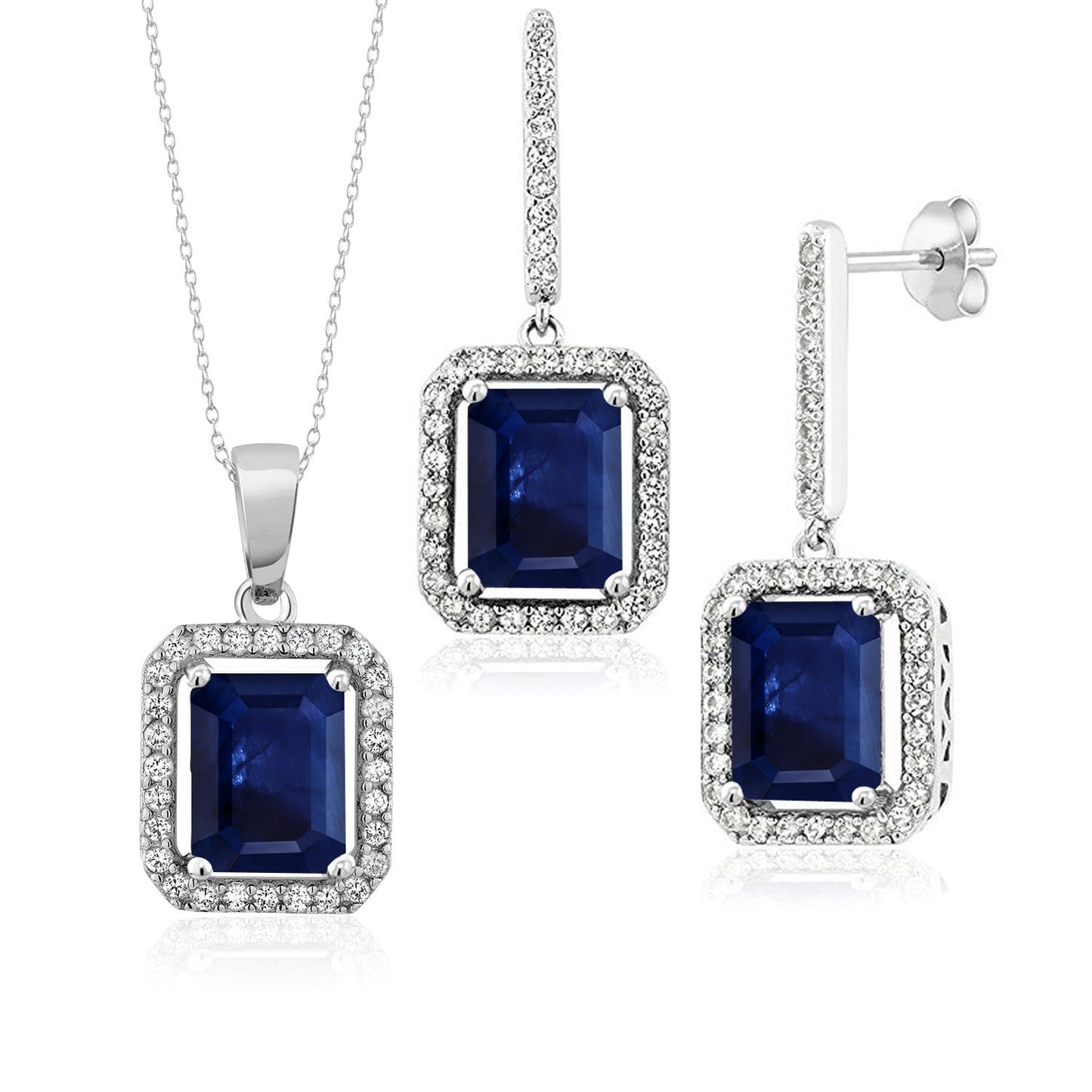 7-11 Cttw Gemstone Birthstone Pendant and Earrings Jewelry Set For Women | 925 Sterling Silver | Emerald Cut 9X7MM | With 18 Inch Chain | Fine Jewelry Gifts for Her Mom Women Wife