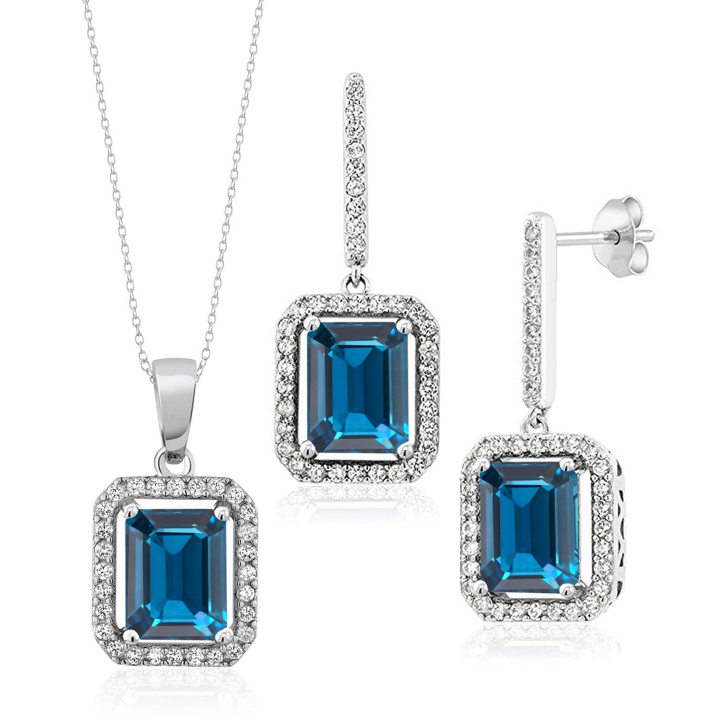 7-11 Cttw Gemstone Birthstone Pendant and Earrings Jewelry Set For Women | 925 Sterling Silver | Emerald Cut 9X7MM | With 18 Inch Chain | Fine Jewelry Gifts for Her Mom Women Wife