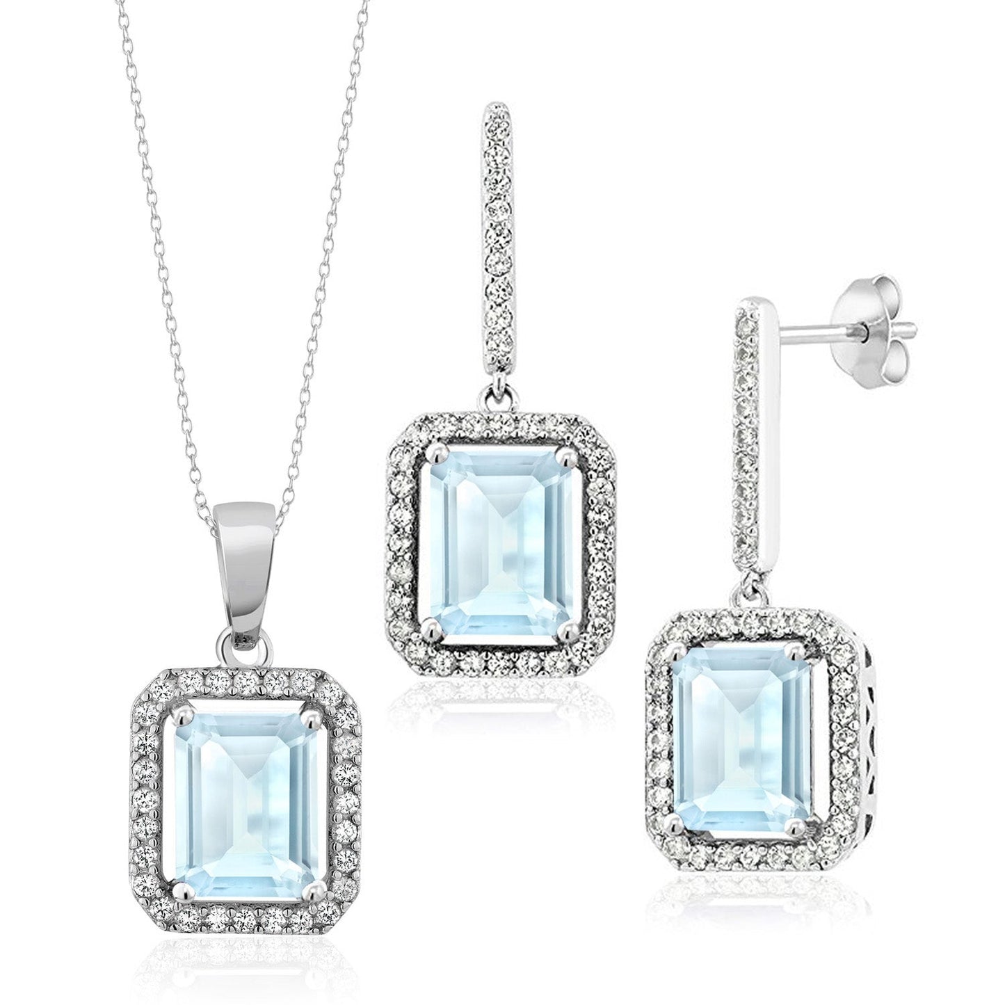 7-11 Cttw Gemstone Birthstone Pendant and Earrings Jewelry Set For Women | 925 Sterling Silver | Emerald Cut 9X7MM | With 18 Inch Chain | Fine Jewelry Gifts for Her Mom Women Wife