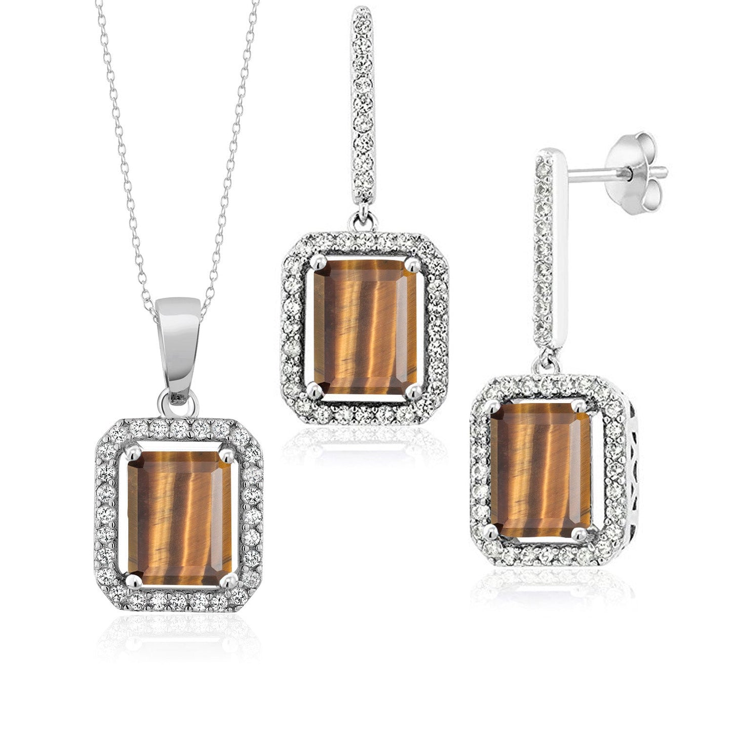 7-11 Cttw Gemstone Birthstone Pendant and Earrings Jewelry Set For Women | 925 Sterling Silver | Emerald Cut 9X7MM | With 18 Inch Chain | Fine Jewelry Gifts for Her Mom Women Wife