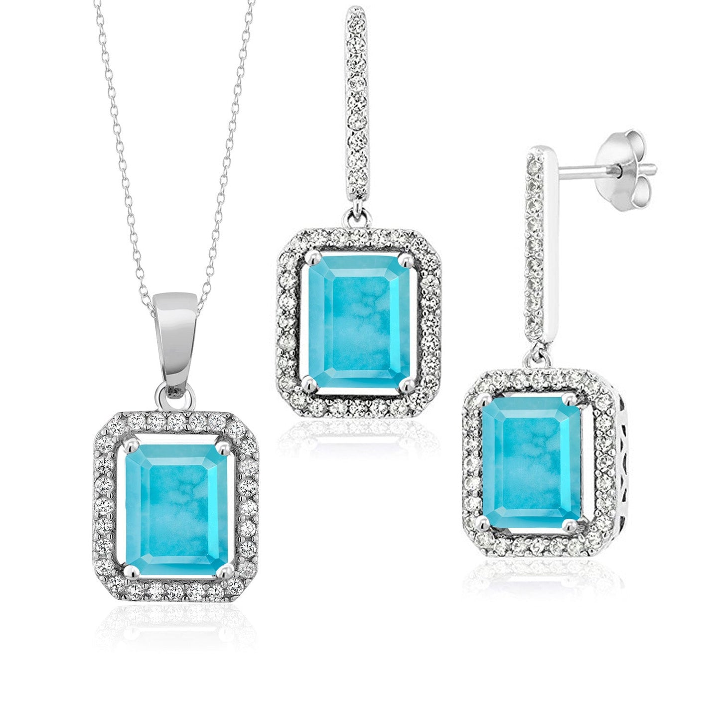 7-11 Cttw Gemstone Birthstone Pendant and Earrings Jewelry Set For Women | 925 Sterling Silver | Emerald Cut 9X7MM | With 18 Inch Chain | Fine Jewelry Gifts for Her Mom Women Wife