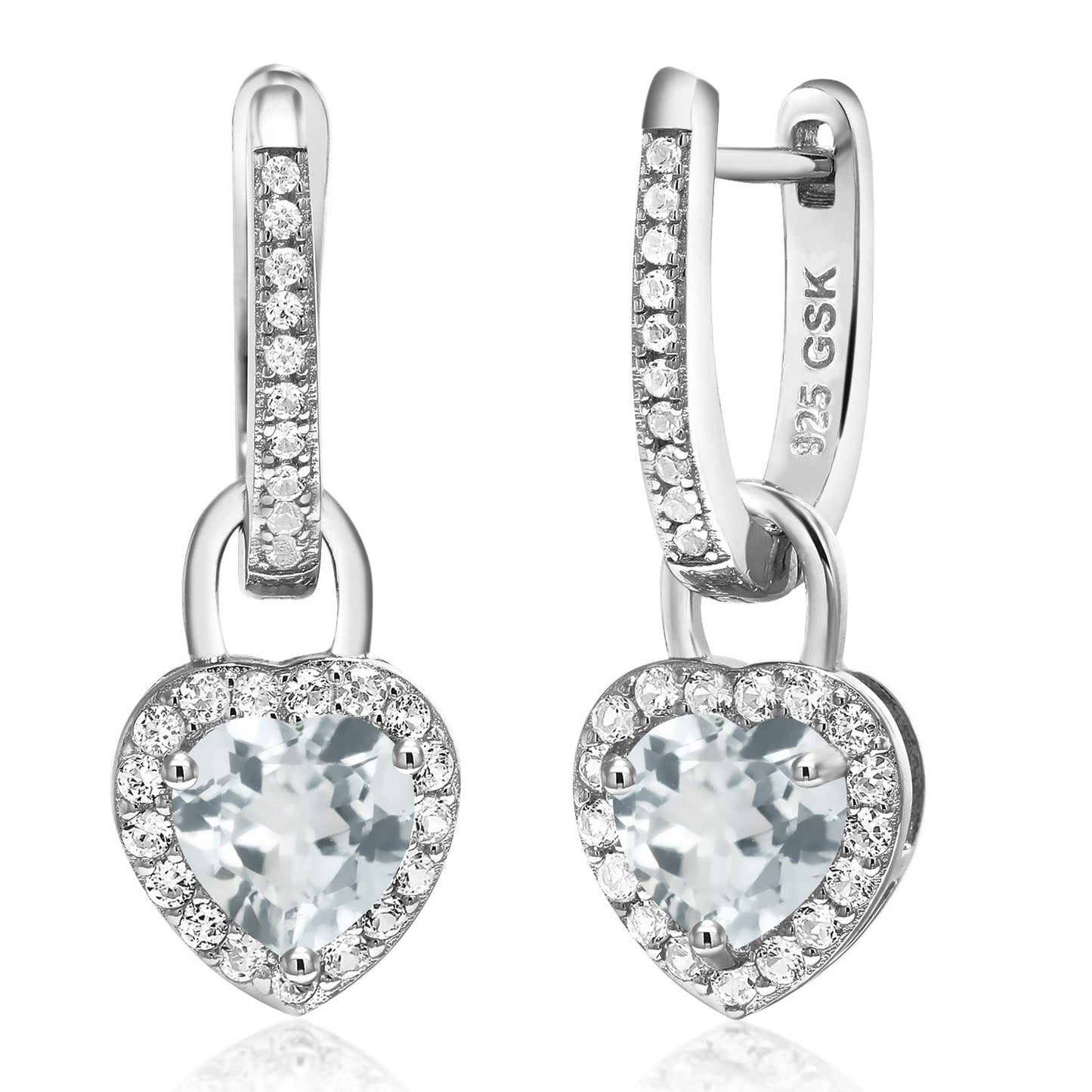 6MM Heart Shape Gemstone Birthstone and White Created Sapphire Heart Earrings | 925 Sterling Silver | Drop Dangle Earrings for Women