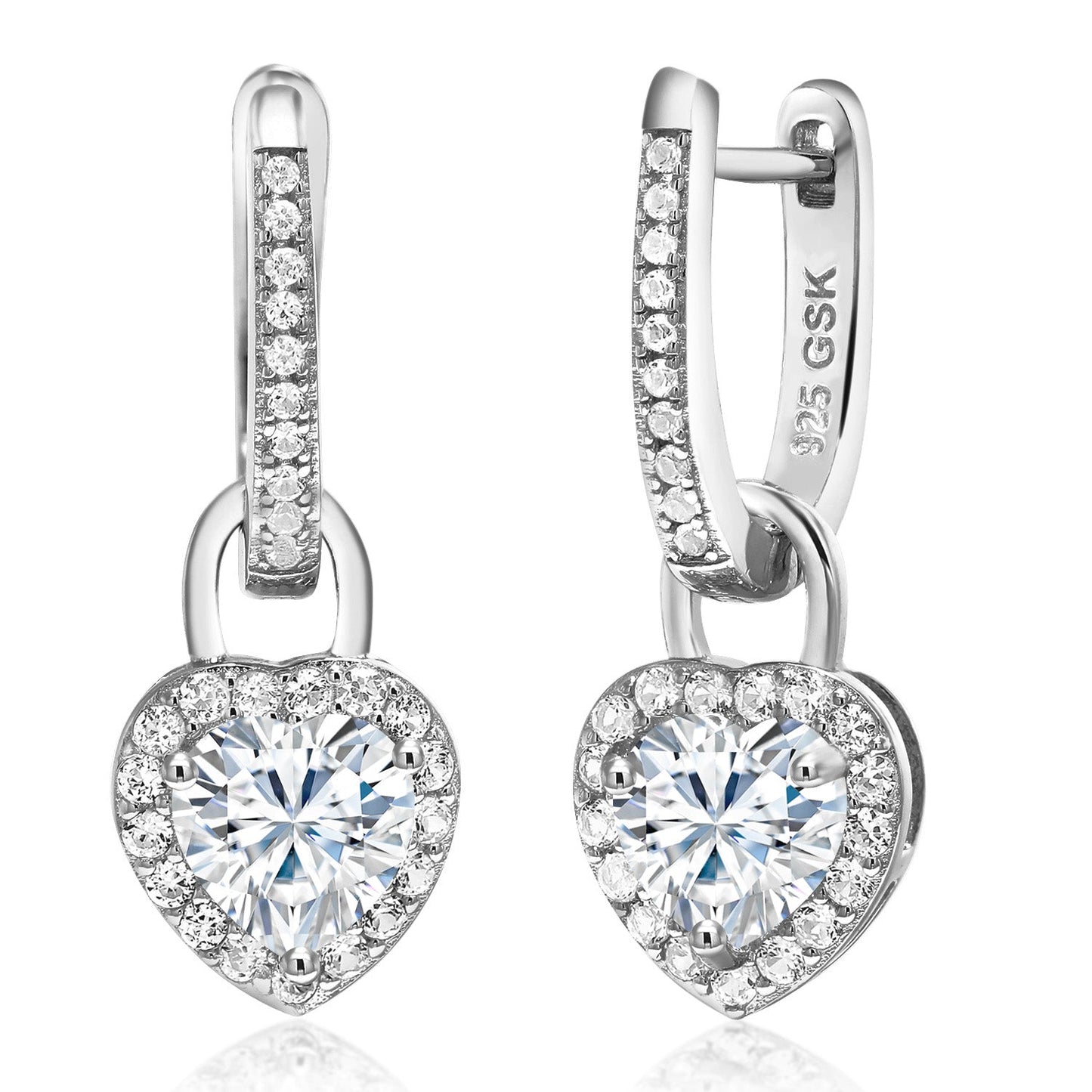 6MM Heart Shape Gemstone Birthstone and White Created Sapphire Heart Earrings | 925 Sterling Silver | Drop Dangle Earrings for Women