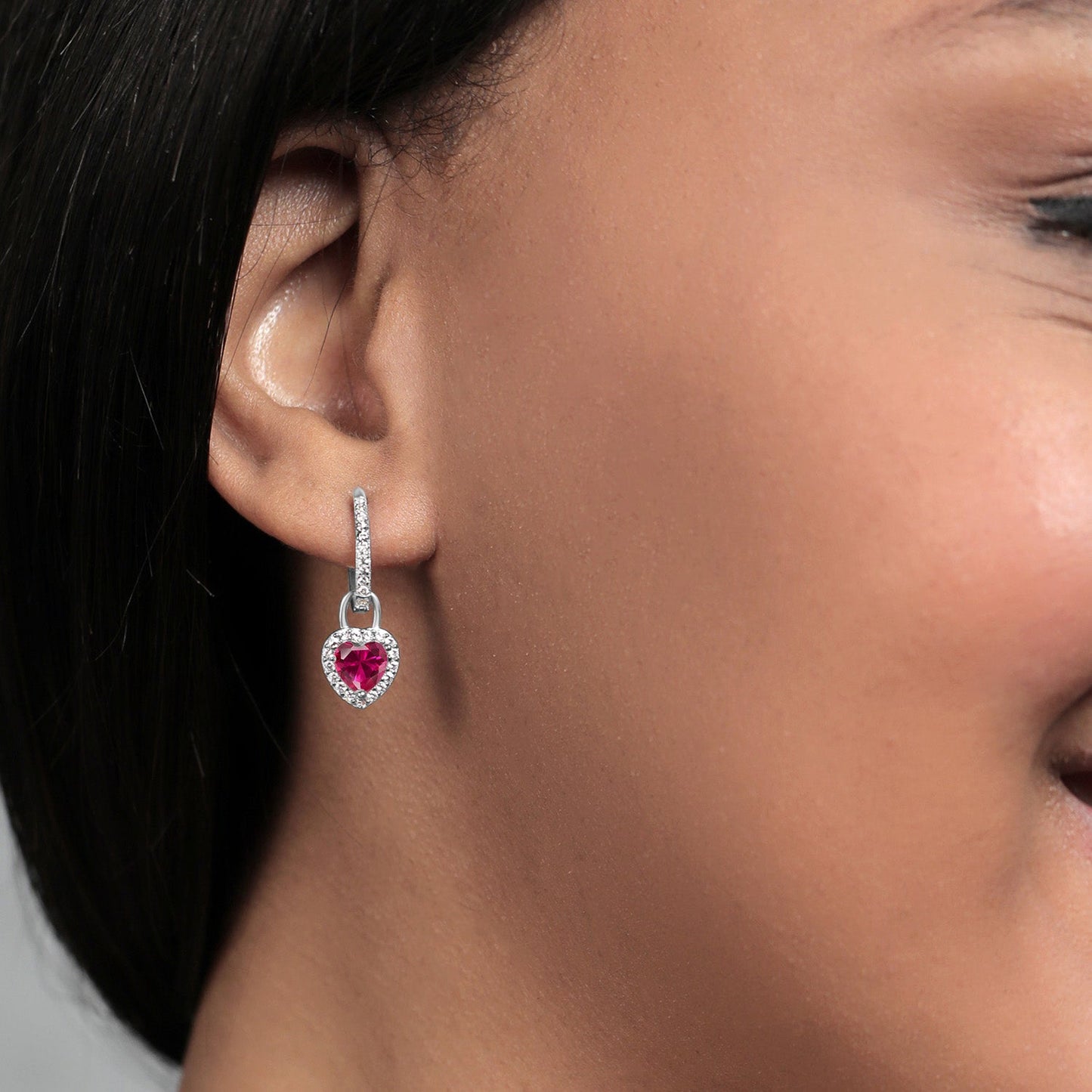 6MM Heart Shape Gemstone Birthstone and White Created Sapphire Heart Earrings | 925 Sterling Silver | Drop Dangle Earrings for Women