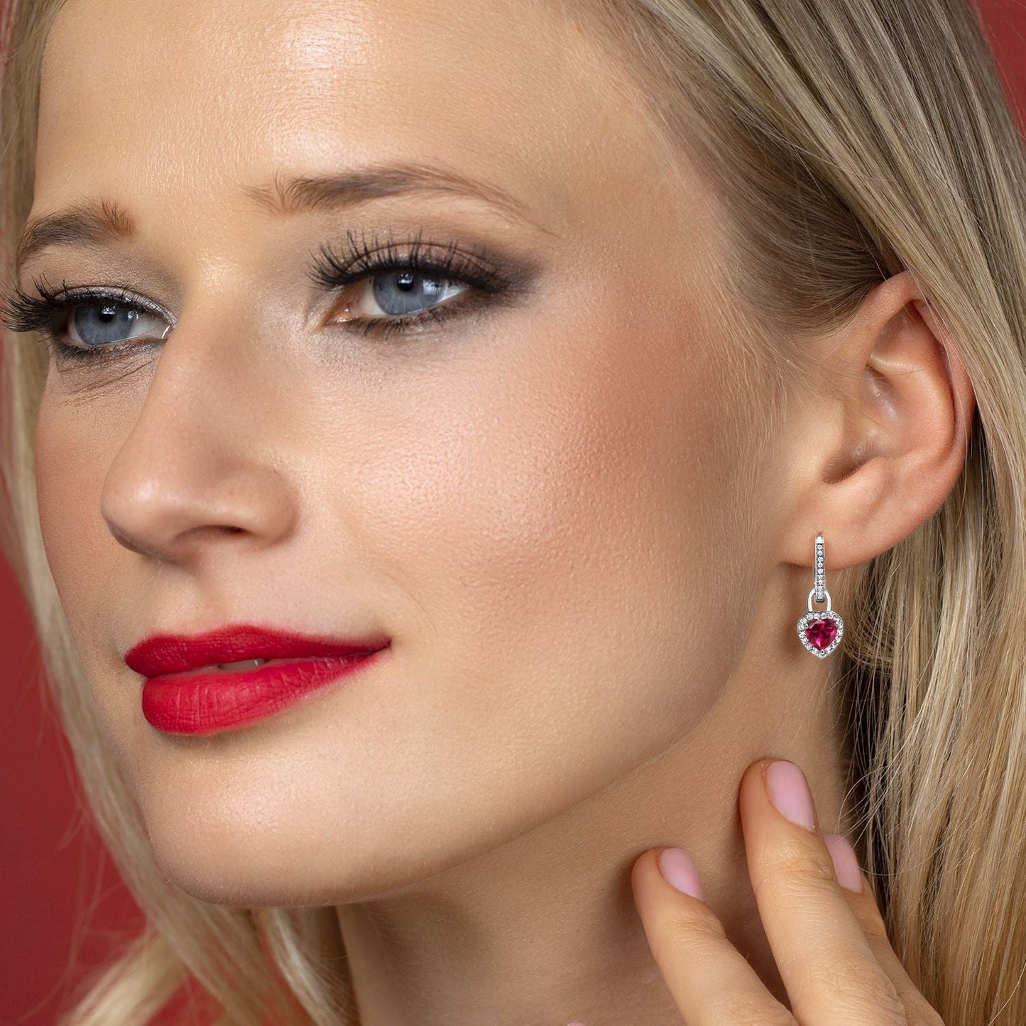 6MM Heart Shape Gemstone Birthstone and White Created Sapphire Heart Earrings | 925 Sterling Silver | Drop Dangle Earrings for Women