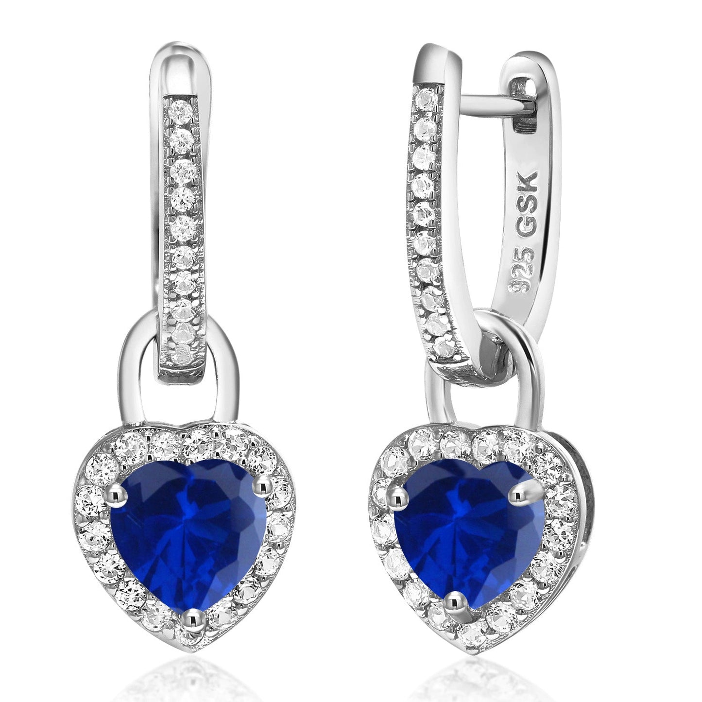 6MM Heart Shape Gemstone Birthstone and White Created Sapphire Heart Earrings | 925 Sterling Silver | Drop Dangle Earrings for Women