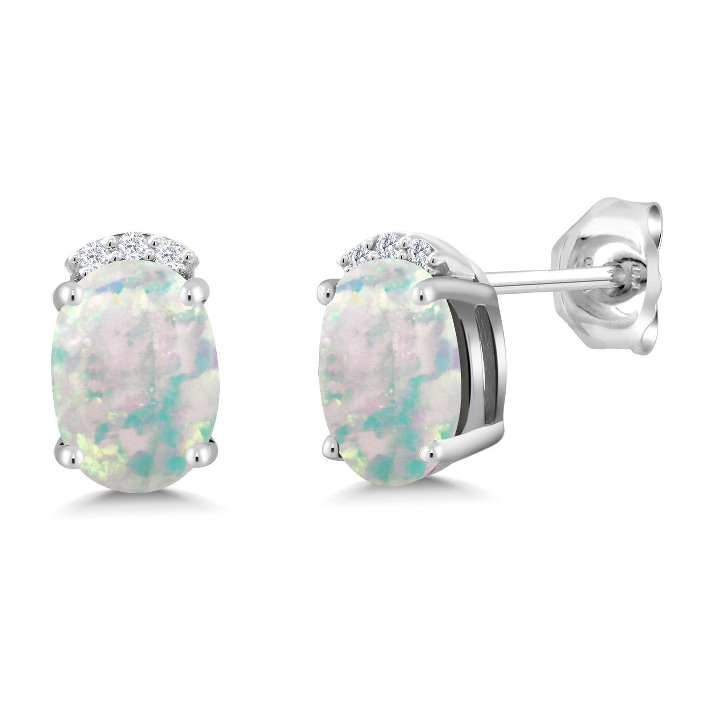 925 Sterling Silver Gemstone Birthstone and White Lab Grown Diamond Stud Earrings For Women | Oval 7X5MM | Fine Jewelry for Her Mom Women Wife