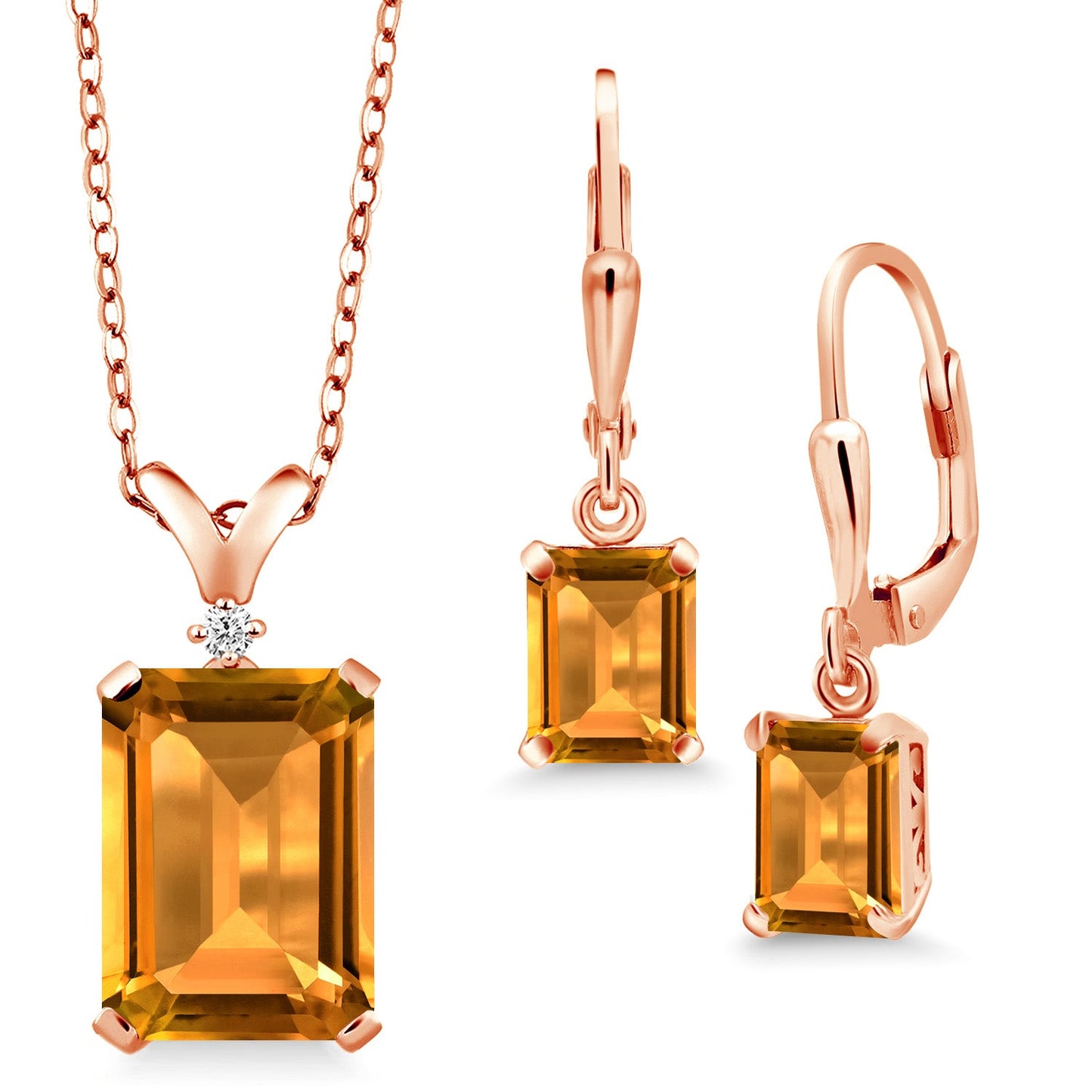 9-13 Cttw Pendant and Earrings Jewelry Set For Women | Emerald Cut 14X10MM and 8X6MM | Round 1.5MM | Gemstone Birthstone and Diamond | 925 Sterling Silver | 18 Inch Silver Chain