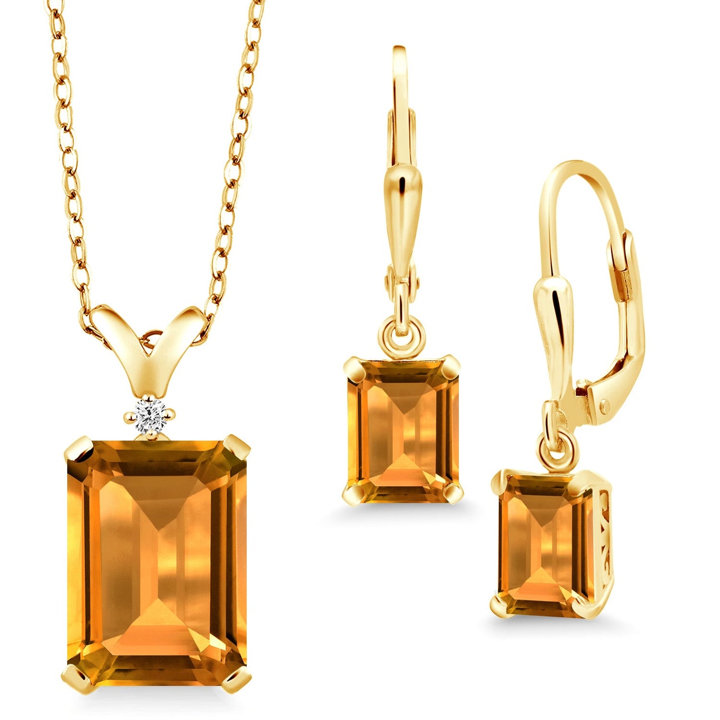 9-13 Cttw Pendant and Earrings Jewelry Set For Women | Emerald Cut 14X10MM and 8X6MM | Round 1.5MM | Gemstone Birthstone and Diamond | 925 Sterling Silver | 18 Inch Silver Chain