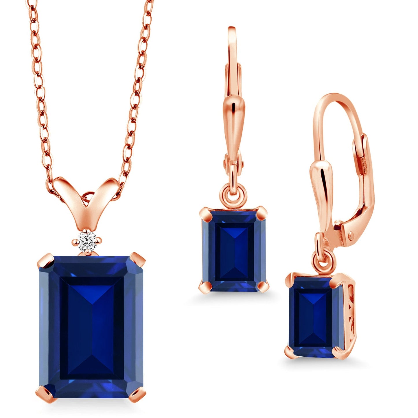 9-13 Cttw Pendant and Earrings Jewelry Set For Women | Emerald Cut 14X10MM and 8X6MM | Round 1.5MM | Gemstone Birthstone and Diamond | 925 Sterling Silver | 18 Inch Silver Chain