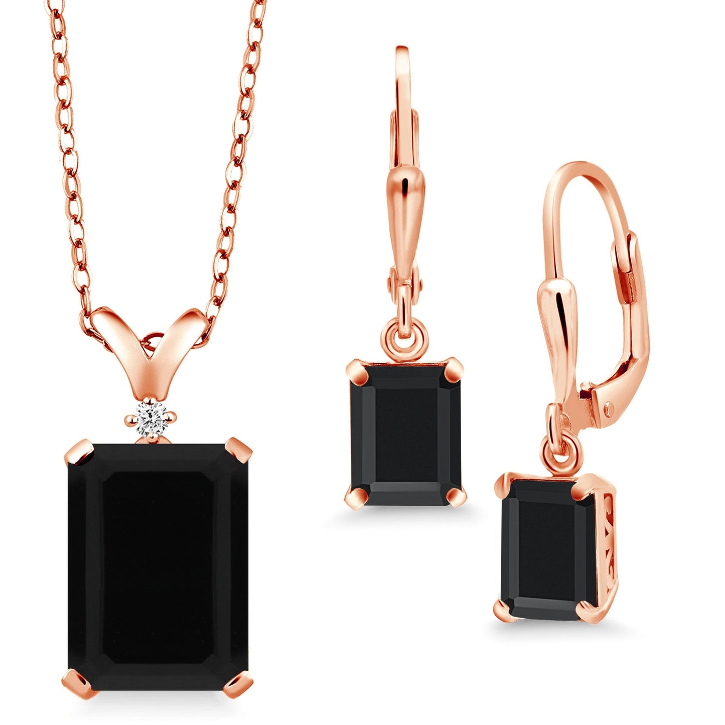 9-13 Cttw Pendant and Earrings Jewelry Set For Women | Emerald Cut 14X10MM and 8X6MM | Round 1.5MM | Gemstone Birthstone and Diamond | 925 Sterling Silver | 18 Inch Silver Chain