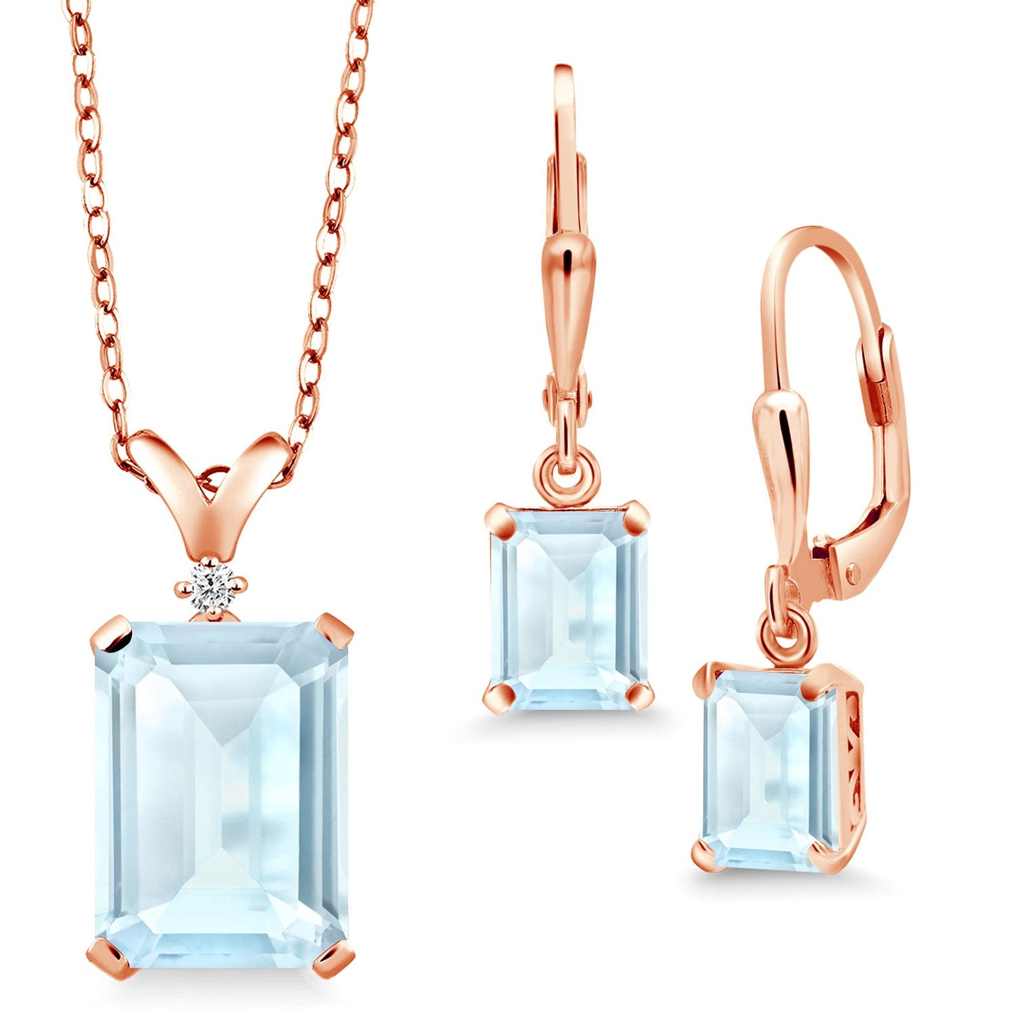 9-13 Cttw Pendant and Earrings Jewelry Set For Women | Emerald Cut 14X10MM and 8X6MM | Round 1.5MM | Gemstone Birthstone and Diamond | 925 Sterling Silver | 18 Inch Silver Chain