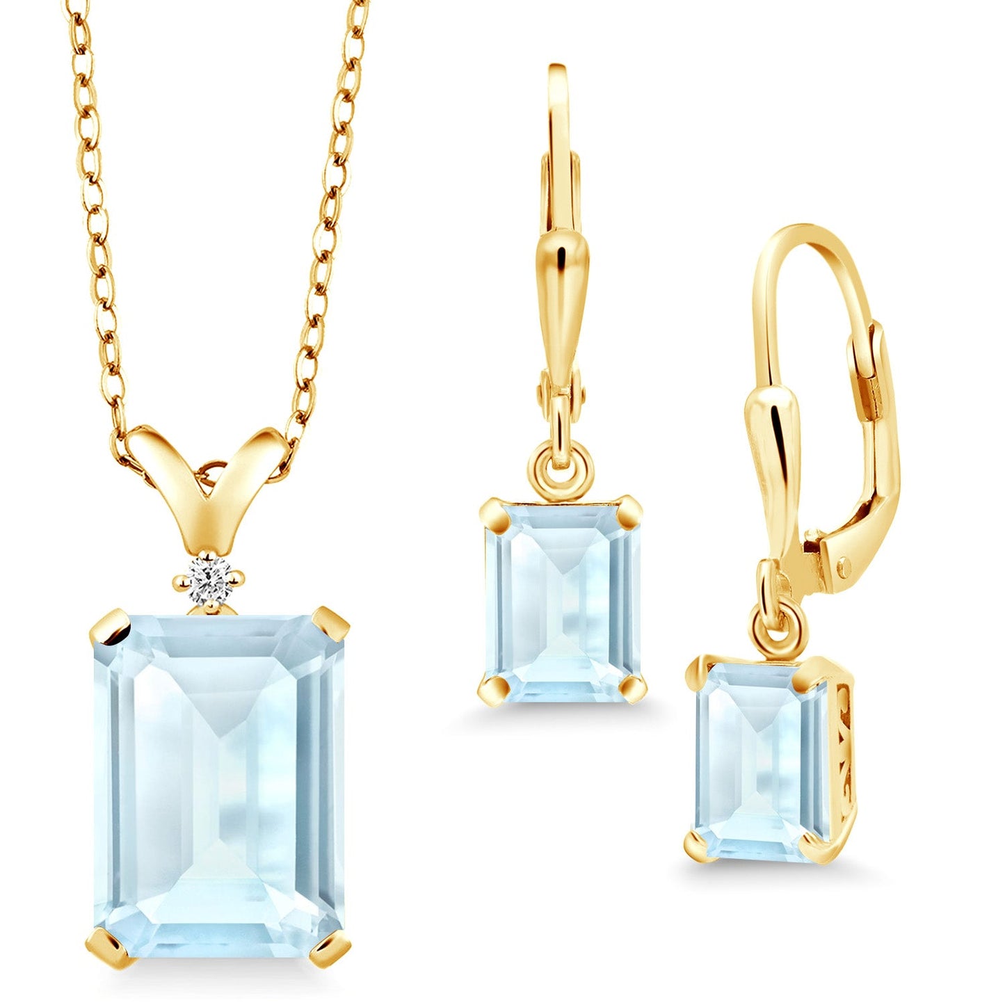 9-13 Cttw Pendant and Earrings Jewelry Set For Women | Emerald Cut 14X10MM and 8X6MM | Round 1.5MM | Gemstone Birthstone and Diamond | 925 Sterling Silver | 18 Inch Silver Chain