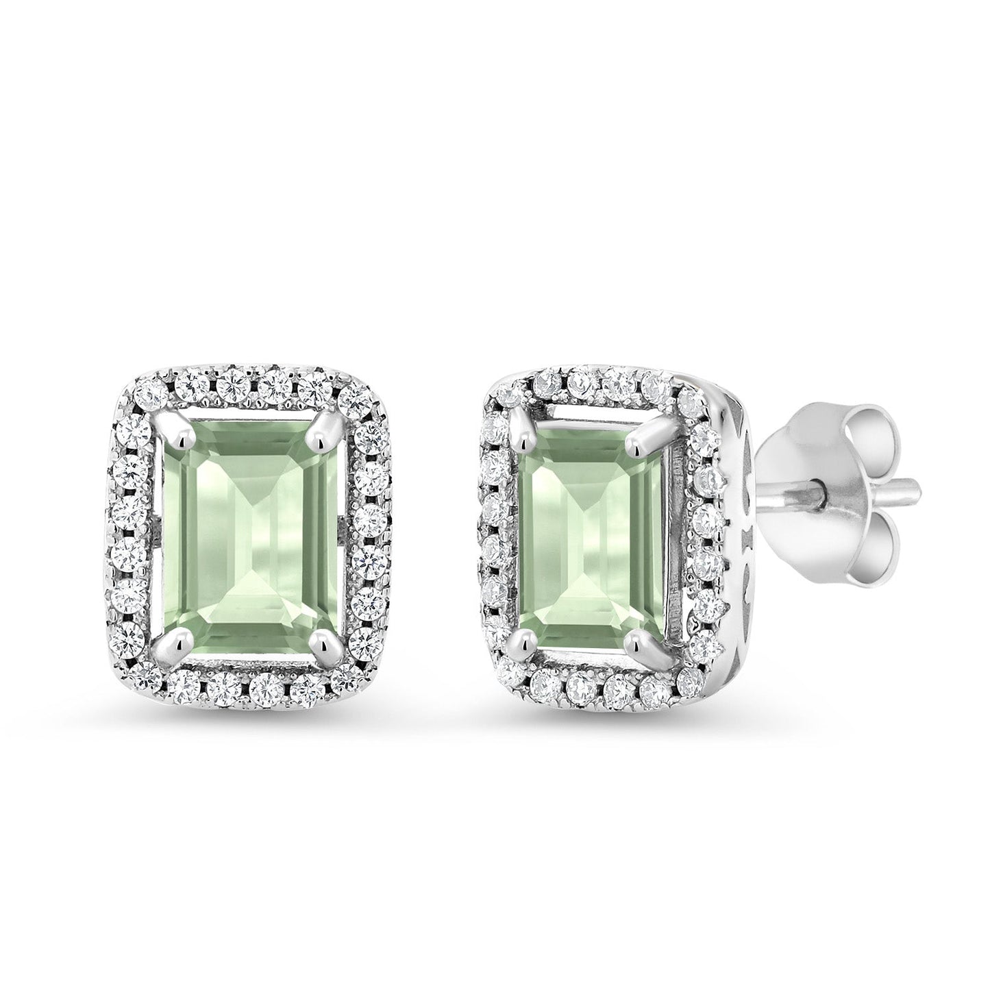 Halo Earring for Women | 925 Sterling Silver | Gemstone Birthstone Earrings | Emerald Cut 8X6MM | Fine Jewelry Gifts for Her Mom Women Wife