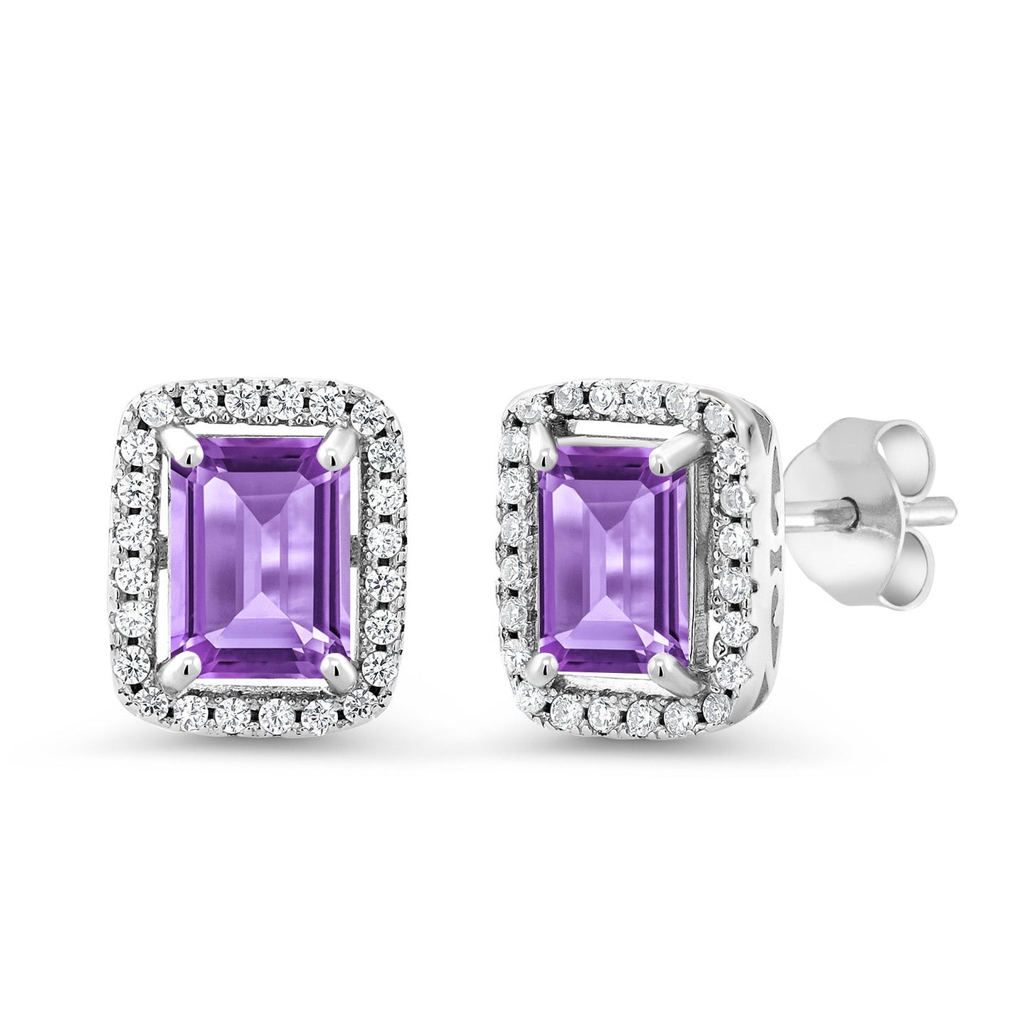 Halo Earring for Women | 925 Sterling Silver | Gemstone Birthstone Earrings | Emerald Cut 8X6MM | Fine Jewelry Gifts for Her Mom Women Wife