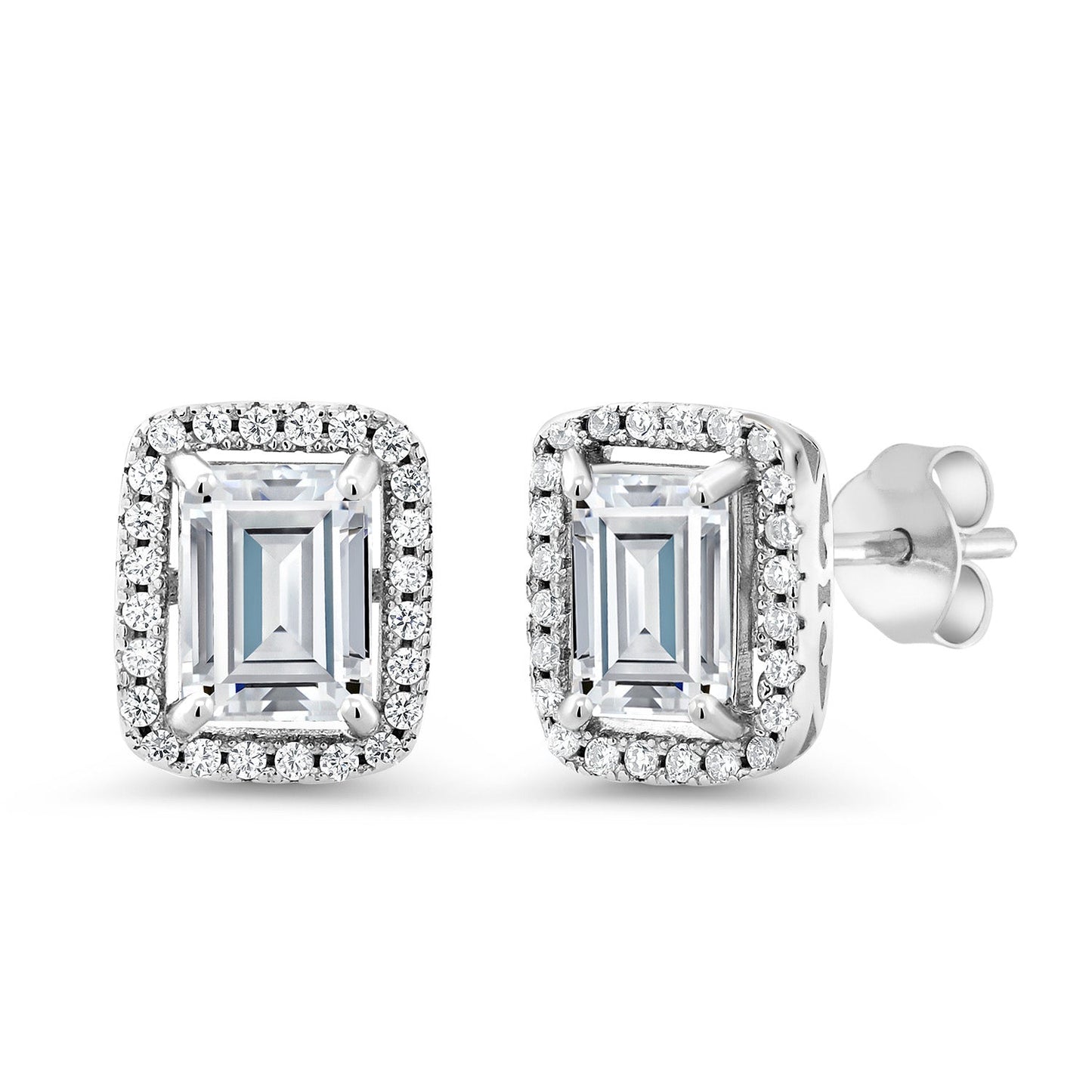 Halo Earring for Women | 925 Sterling Silver | Gemstone Birthstone Earrings | Emerald Cut 8X6MM | Fine Jewelry Gifts for Her Mom Women Wife