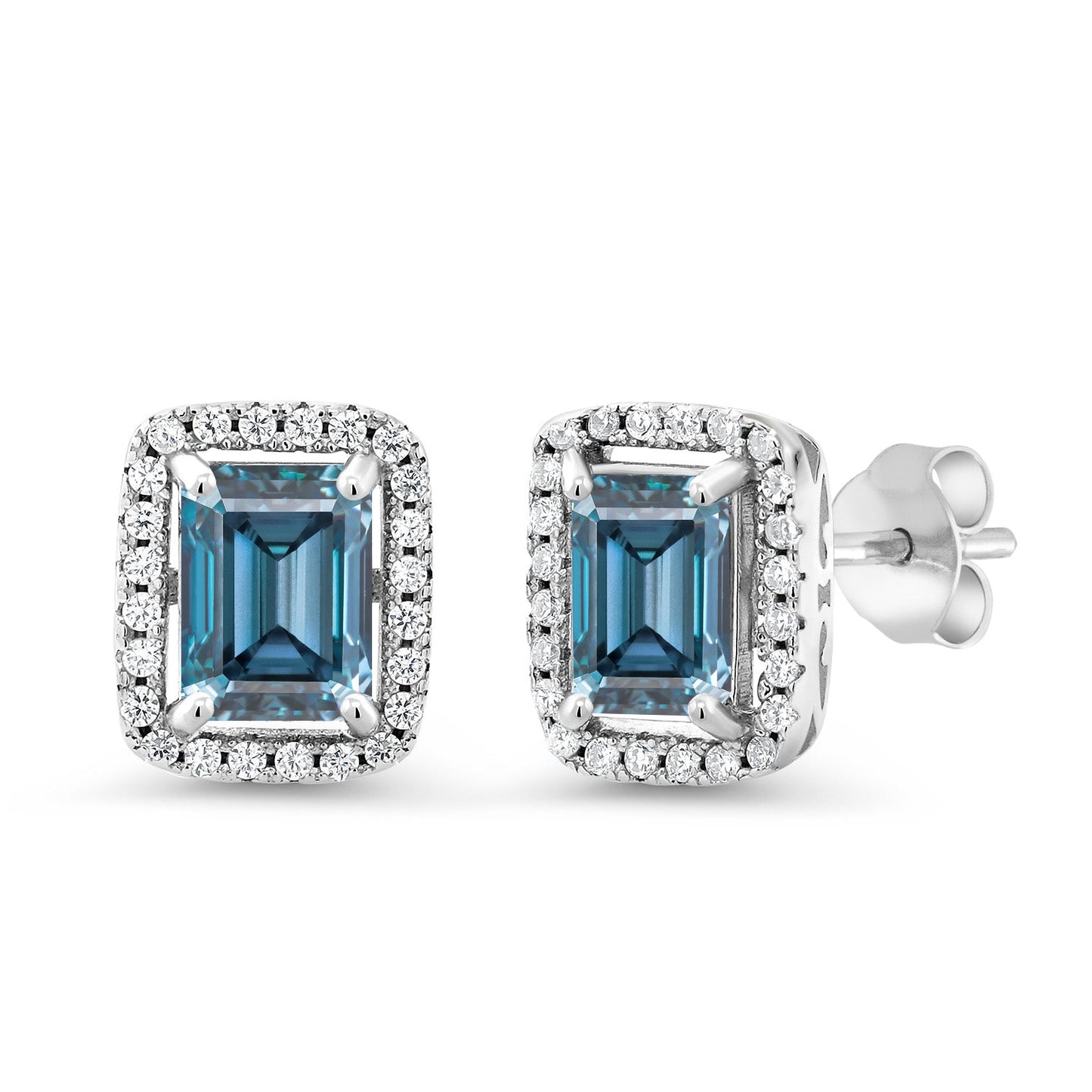 Halo Earring for Women | 925 Sterling Silver | Gemstone Birthstone Earrings | Emerald Cut 8X6MM | Fine Jewelry Gifts for Her Mom Women Wife