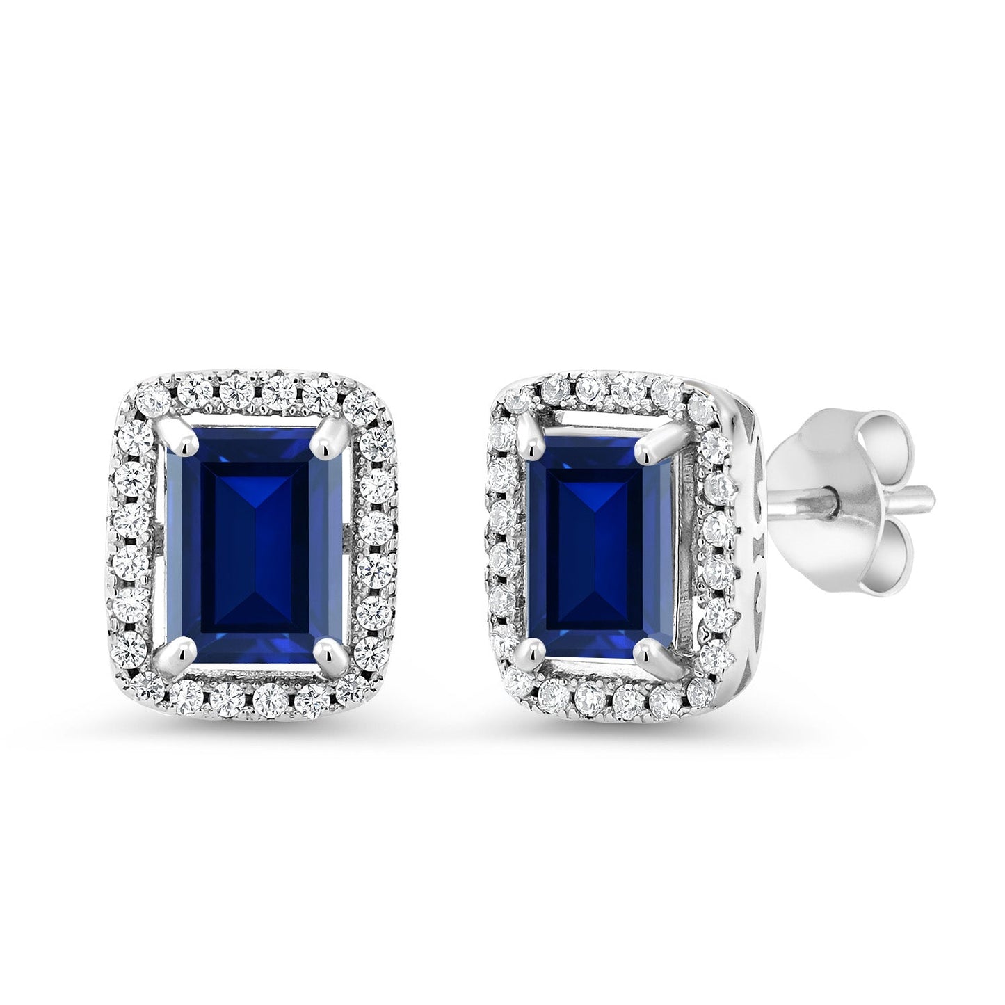 Halo Earring for Women | 925 Sterling Silver | Gemstone Birthstone Earrings | Emerald Cut 8X6MM | Fine Jewelry Gifts for Her Mom Women Wife