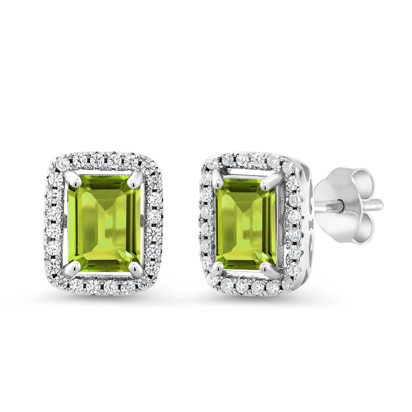 Halo Earring for Women | 925 Sterling Silver | Gemstone Birthstone Earrings | Emerald Cut 8X6MM | Fine Jewelry Gifts for Her Mom Women Wife