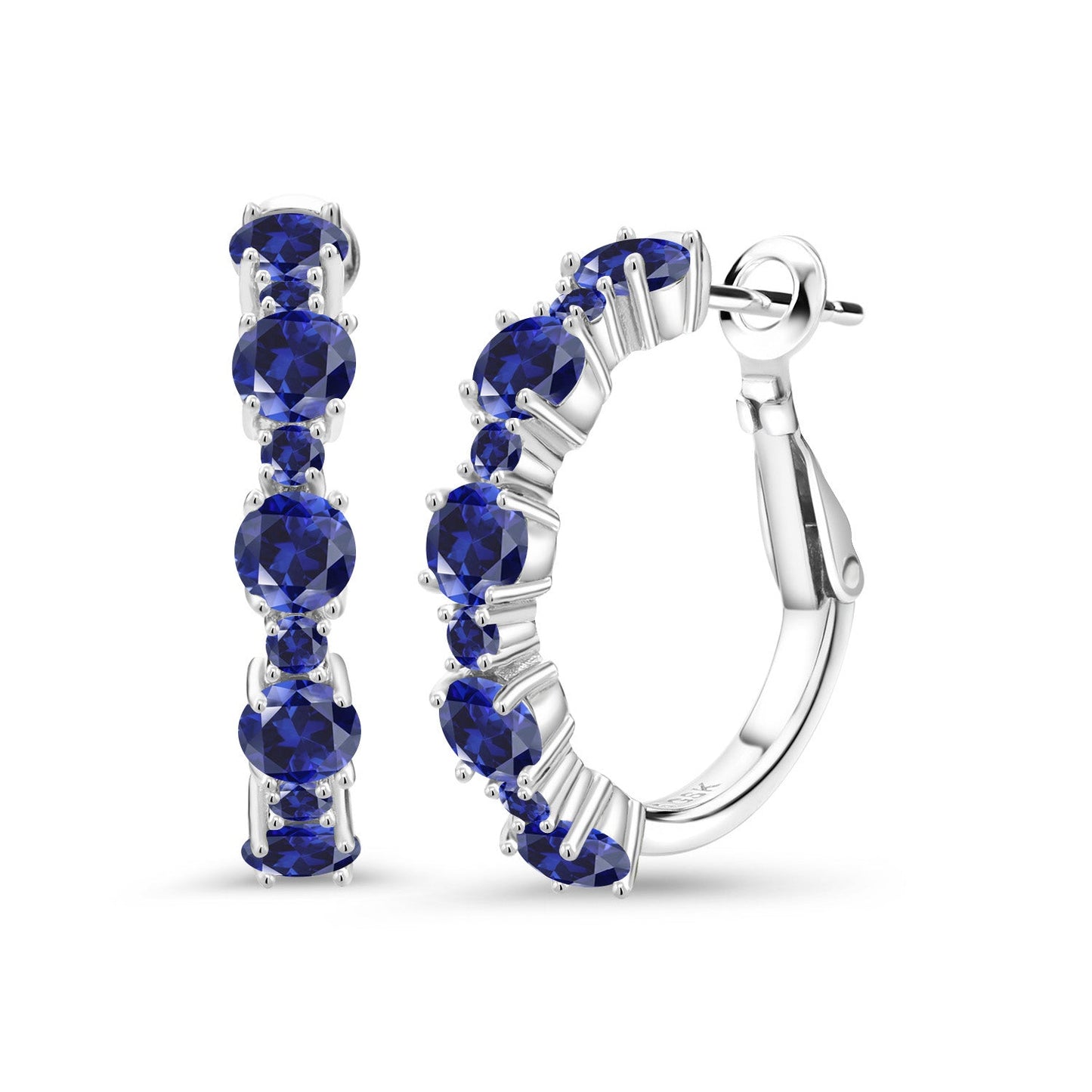 925 Sterling Silver Gemstone Birthstone Hoop Earrings for Women | Alternating Round 4MM and 1.9MM Stones | Elegant Graduated Design | Fine Jewelry Earrings | 1 Inch Diameter Hoops