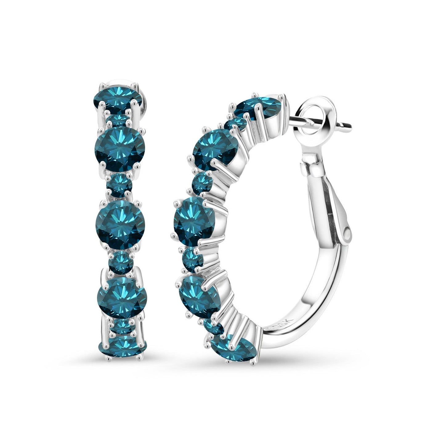 925 Sterling Silver Gemstone Birthstone Hoop Earrings for Women | Alternating Round 4MM and 1.9MM Stones | Elegant Graduated Design | Fine Jewelry Earrings | 1 Inch Diameter Hoops