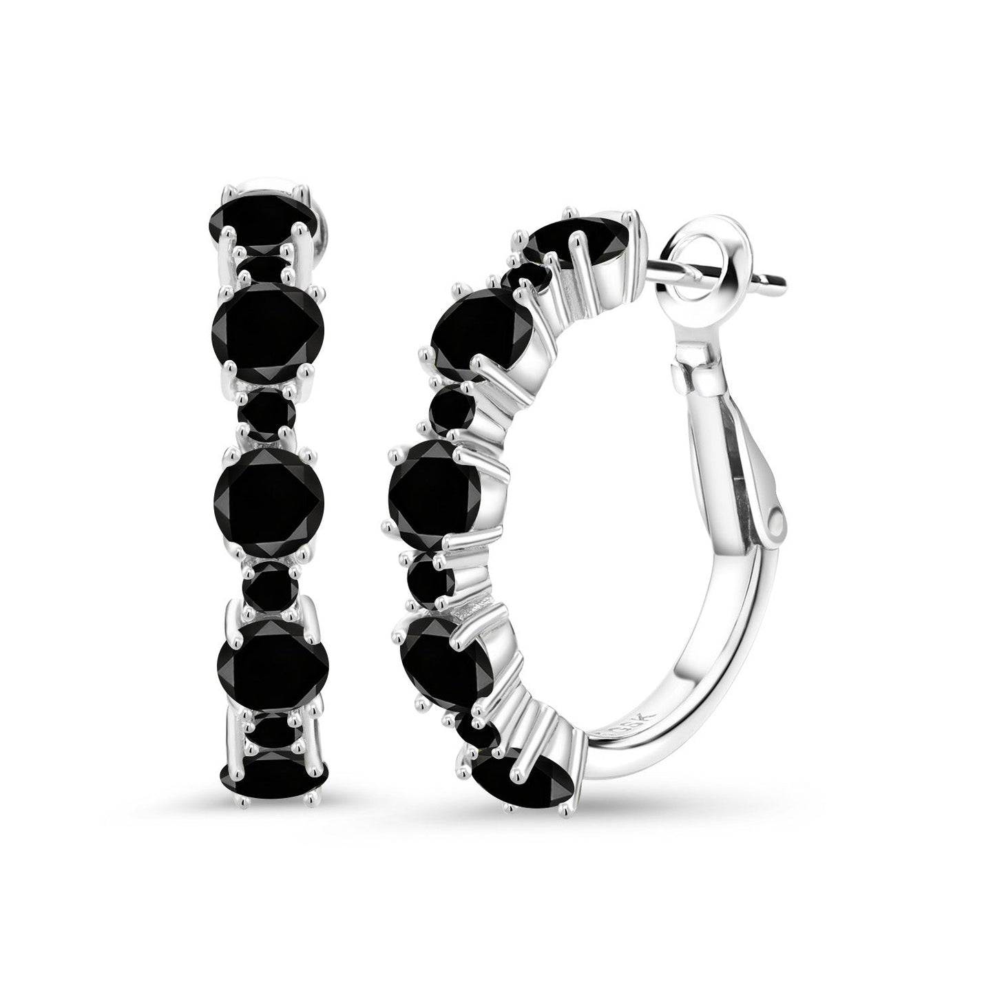 925 Sterling Silver Gemstone Birthstone Hoop Earrings for Women | Alternating Round 4MM and 1.9MM Stones | Elegant Graduated Design | Fine Jewelry Earrings | 1 Inch Diameter Hoops
