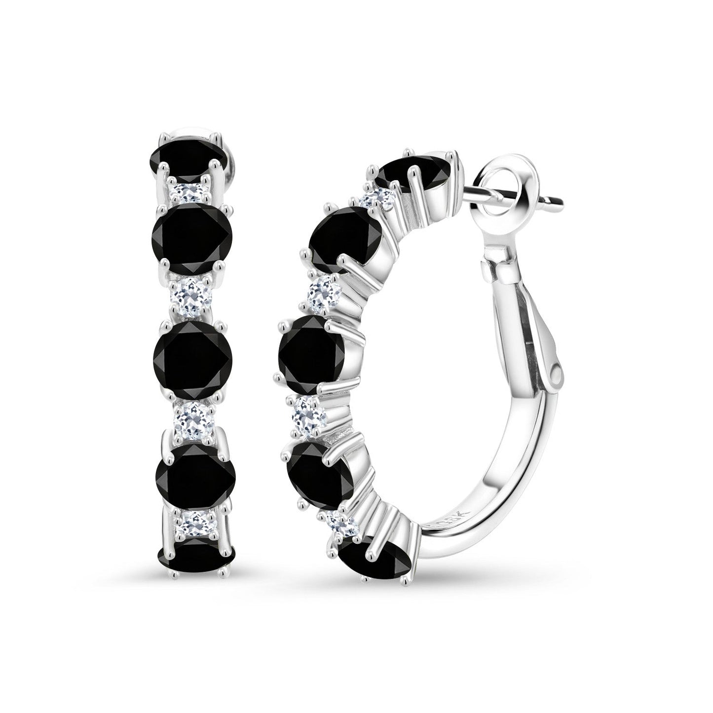925 Sterling Silver Gemstone Birthstone and White Topaz Hoop Earrings for Women | Round Cut 4MM and 1.9MM Stones | 1 Inch Diameter Hoops | Fine Jewelry for Her Mom Wife Women