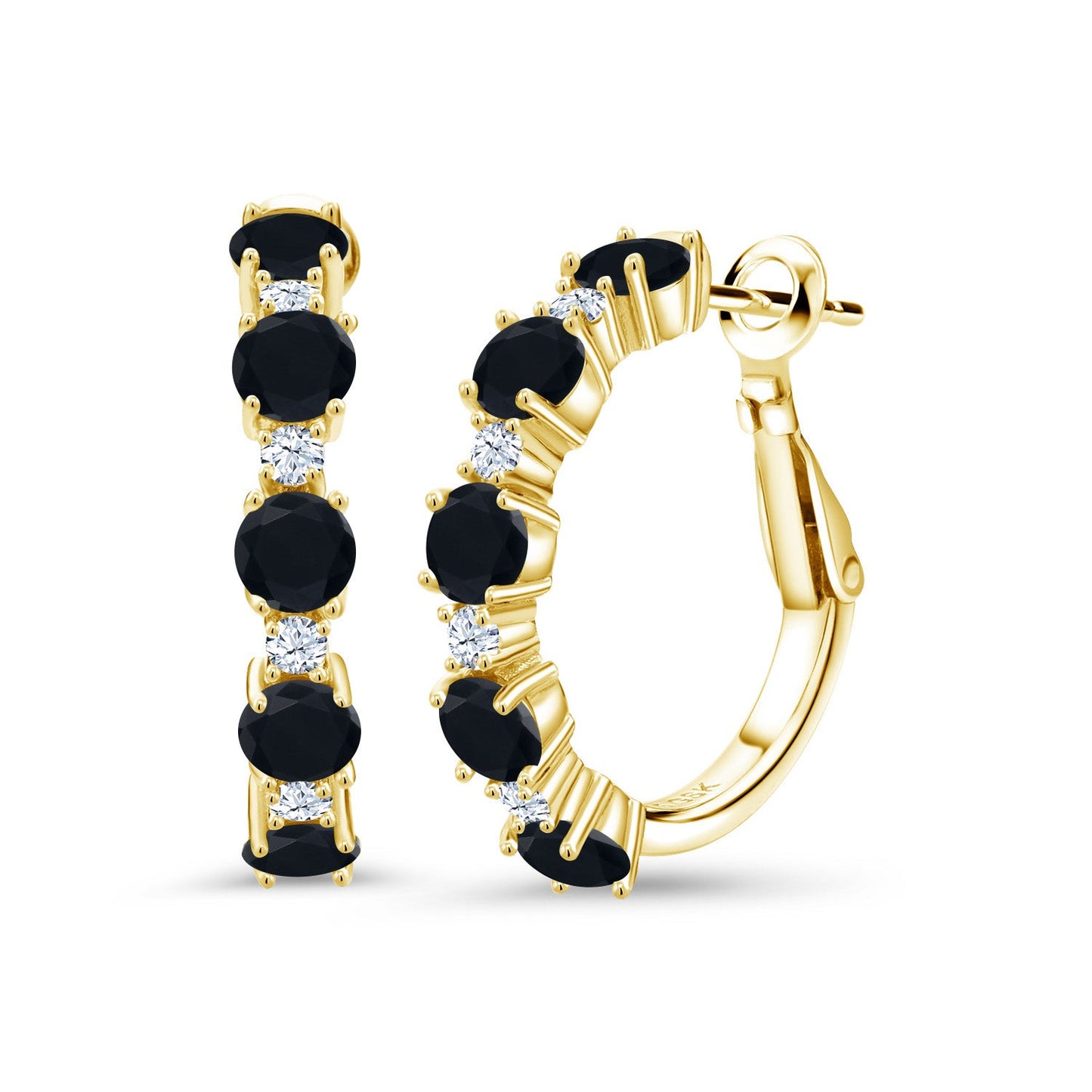 18K Yellow Gold Plated Silver Gemstone Birthstone and White Zirconia Hoop Earrings for Women | Round Cut 4MM and 1.9MM Stones | 1 Inch Diameter Hoops | Fine Jewelry for Her Mom Wife Women