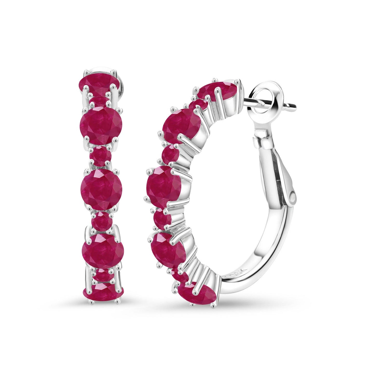 925 Sterling Silver Gemstone Birthstone Hoop Earrings for Women | Alternating Round 4MM and 1.9MM Stones | Elegant Graduated Design | Fine Jewelry Earrings | 1 Inch Diameter Hoops