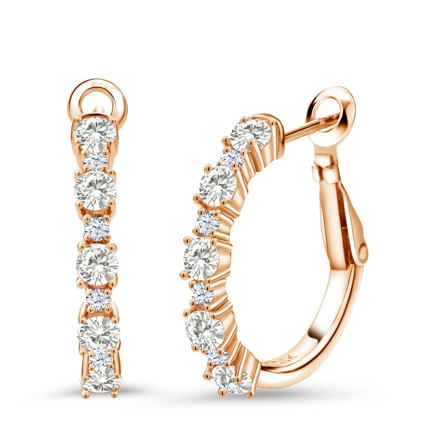 Gemstone Birthstone and White Created sapphire Hoop Earrings for Women | 925 Sterling Silver | Round 3MM and 1.8MM | 3/7 Inch Diameter | Fine Jewelry for Her Mom Wife