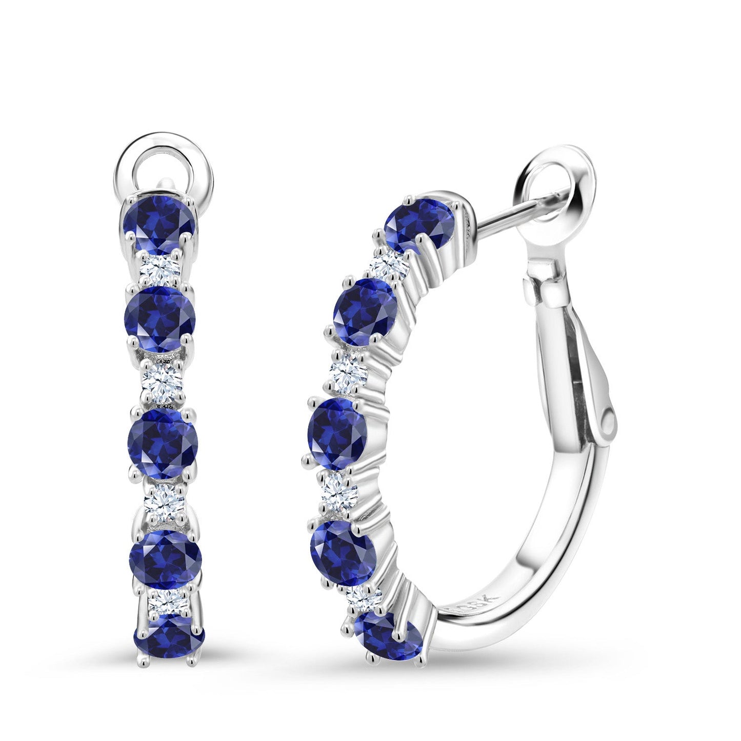 Gemstone Birthstone and White Created sapphire Hoop Earrings for Women | 925 Sterling Silver | Round 3MM and 1.8MM | 3/7 Inch Diameter | Fine Jewelry for Her Mom Wife