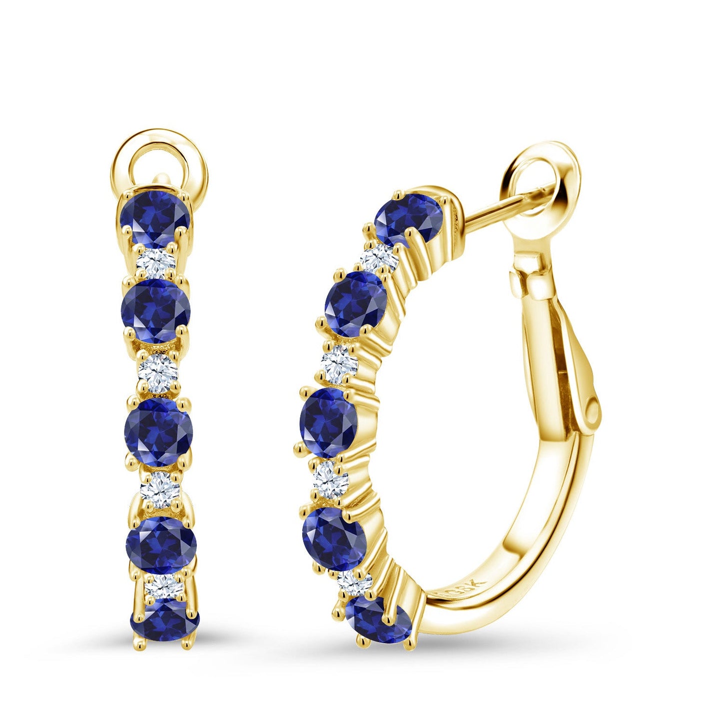 Gemstone Birthstone and White Created sapphire Hoop Earrings for Women | 925 Sterling Silver | Round 3MM and 1.8MM | 3/7 Inch Diameter | Fine Jewelry for Her Mom Wife