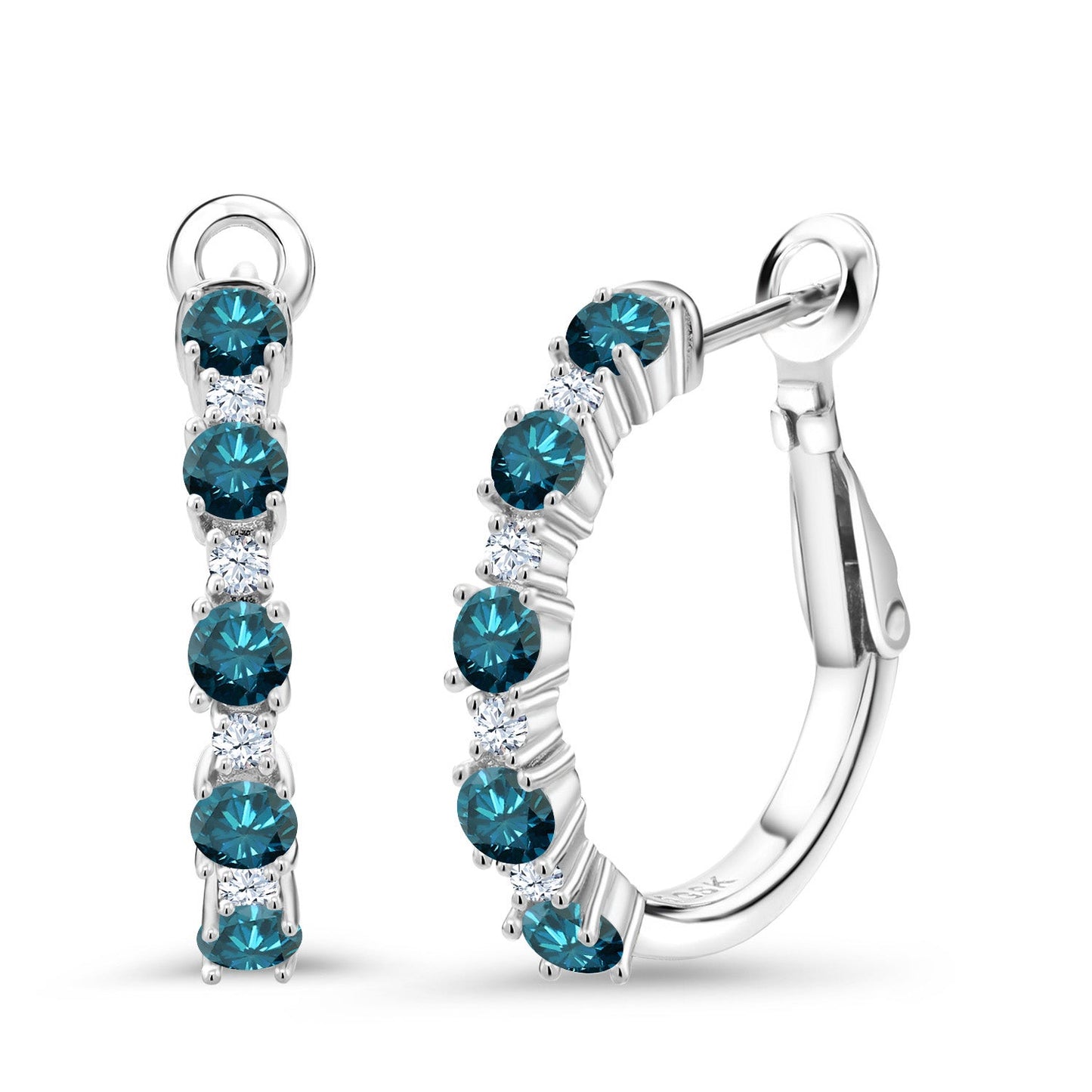 Gemstone Birthstone and White Created sapphire Hoop Earrings for Women | 925 Sterling Silver | Round 3MM and 1.8MM | 3/7 Inch Diameter | Fine Jewelry for Her Mom Wife