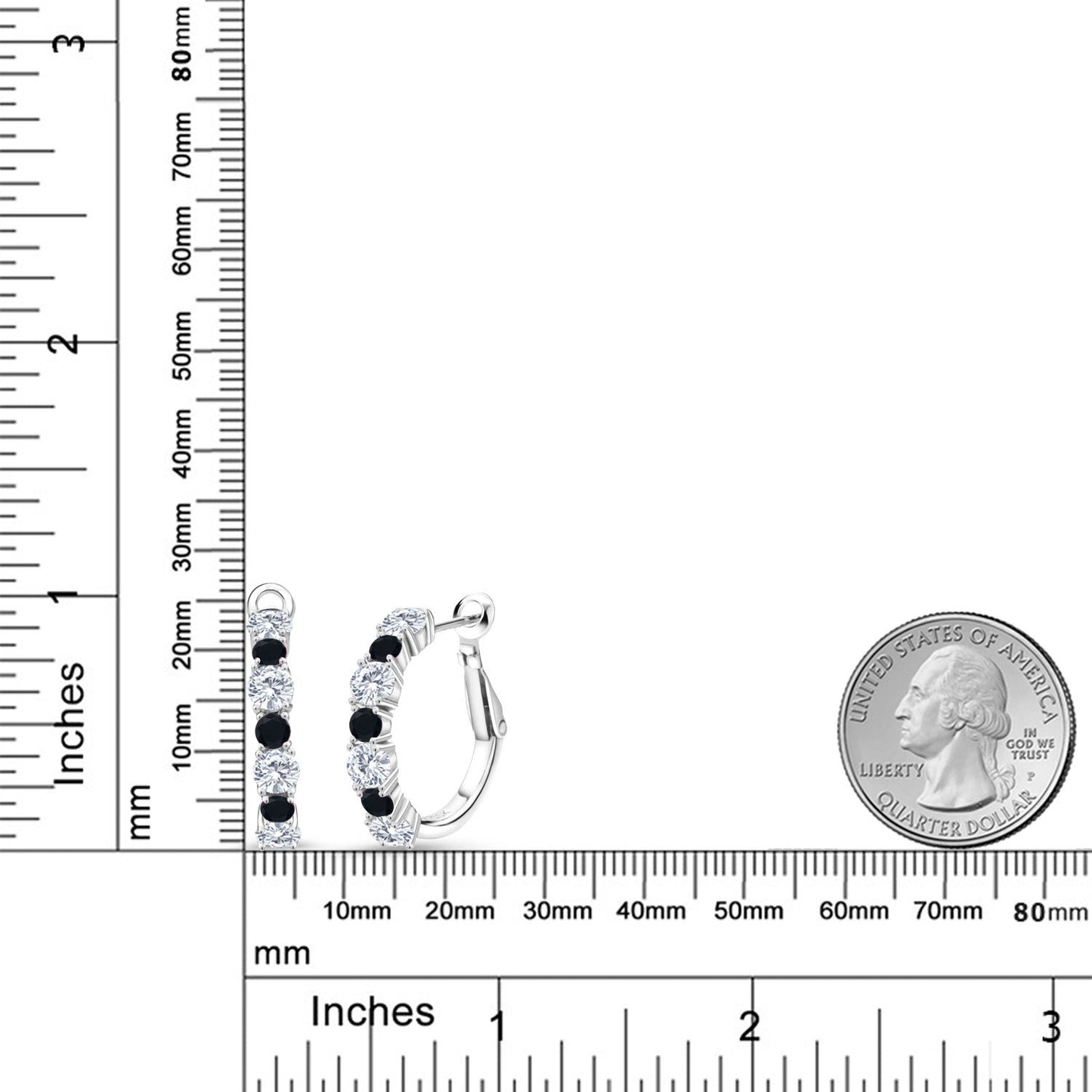 925 Sterling Silver White Moissanite and Black Onyx Hoop Earrings For Women (2.44 Cttw, Gemstone Birthstone, Round 4MM and 3MM)