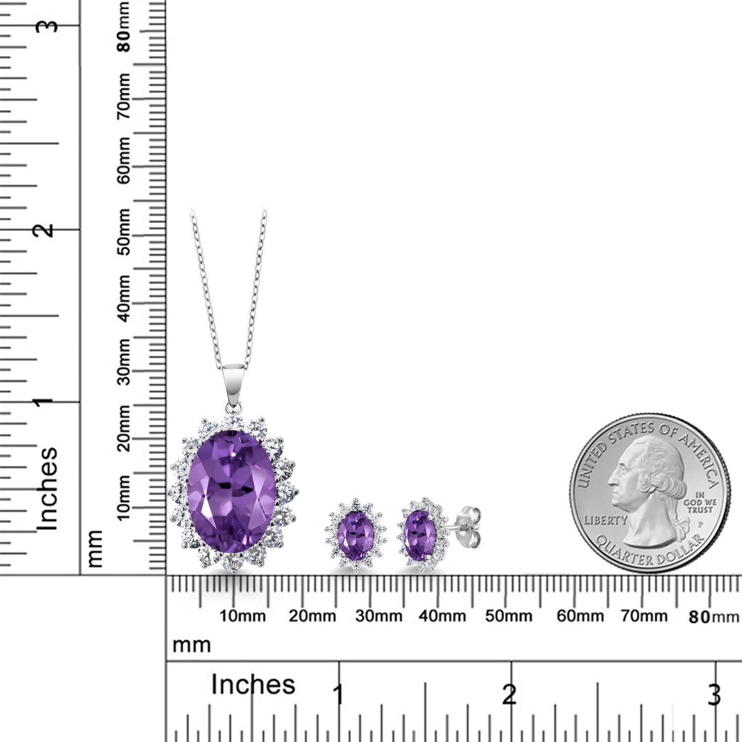 14.70 Ct Oval Purple Amethyst 925 Sterling Silver Pendant and Earrings Jewelry Set