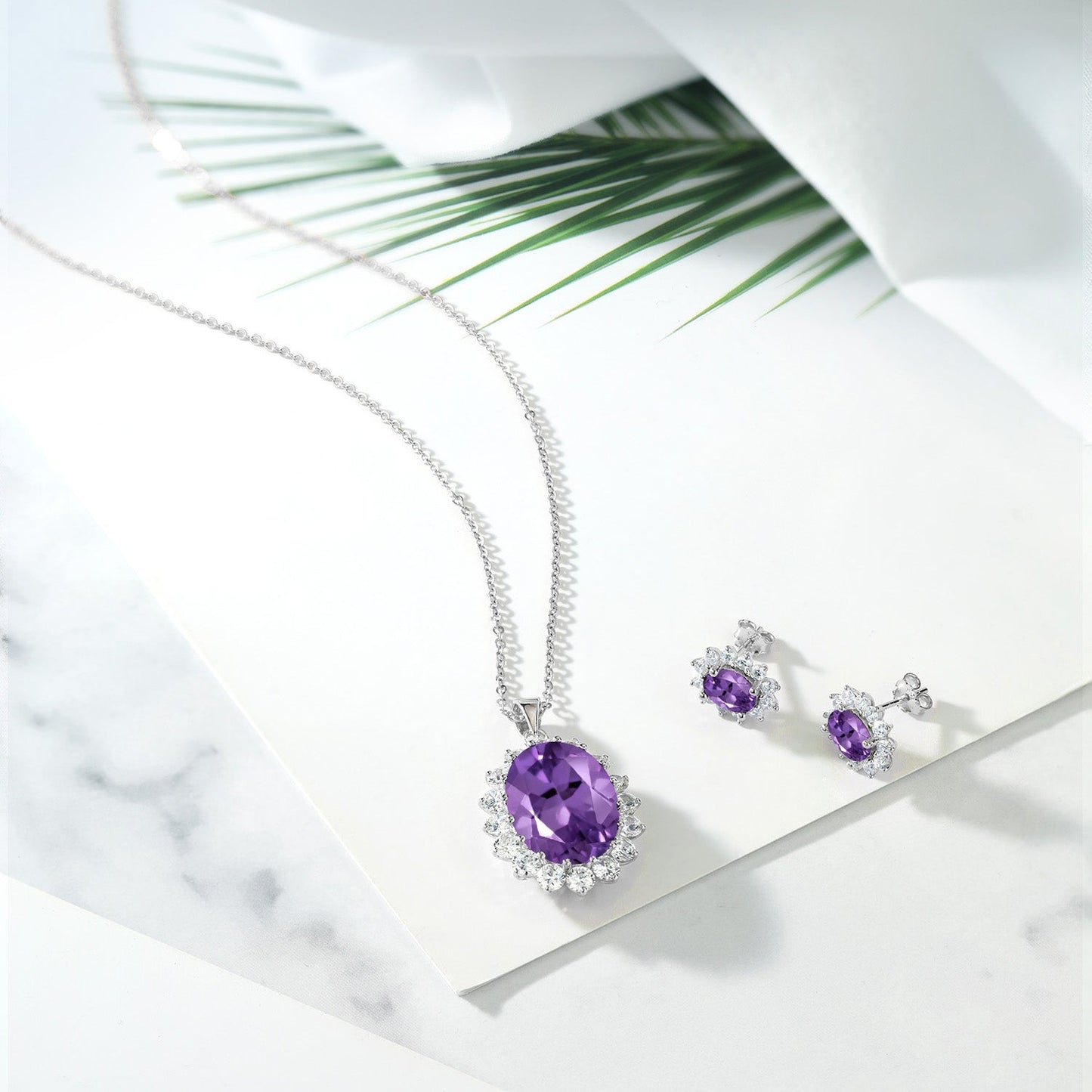 14.70 Ct Oval Purple Amethyst 925 Sterling Silver Pendant and Earrings Jewelry Set