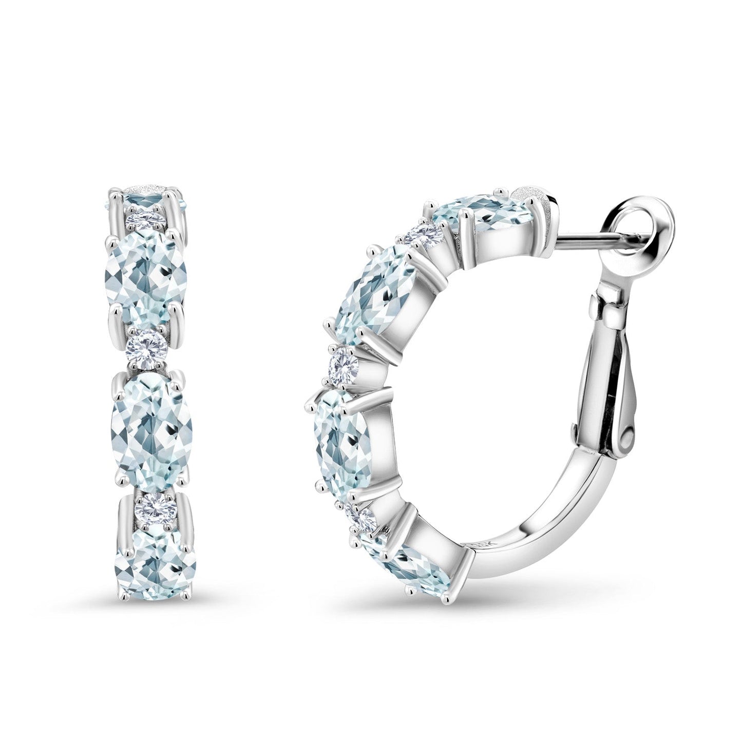 925 Sterling Silver Oval Gemstone Birthstone and White Lab Grown Diamond Accent Hoop Earrings For Women | Oval 6X4MM and Round 2MM | 20MM = 0.80 Inch | Fine Jewelry for Her Mom Women Wife