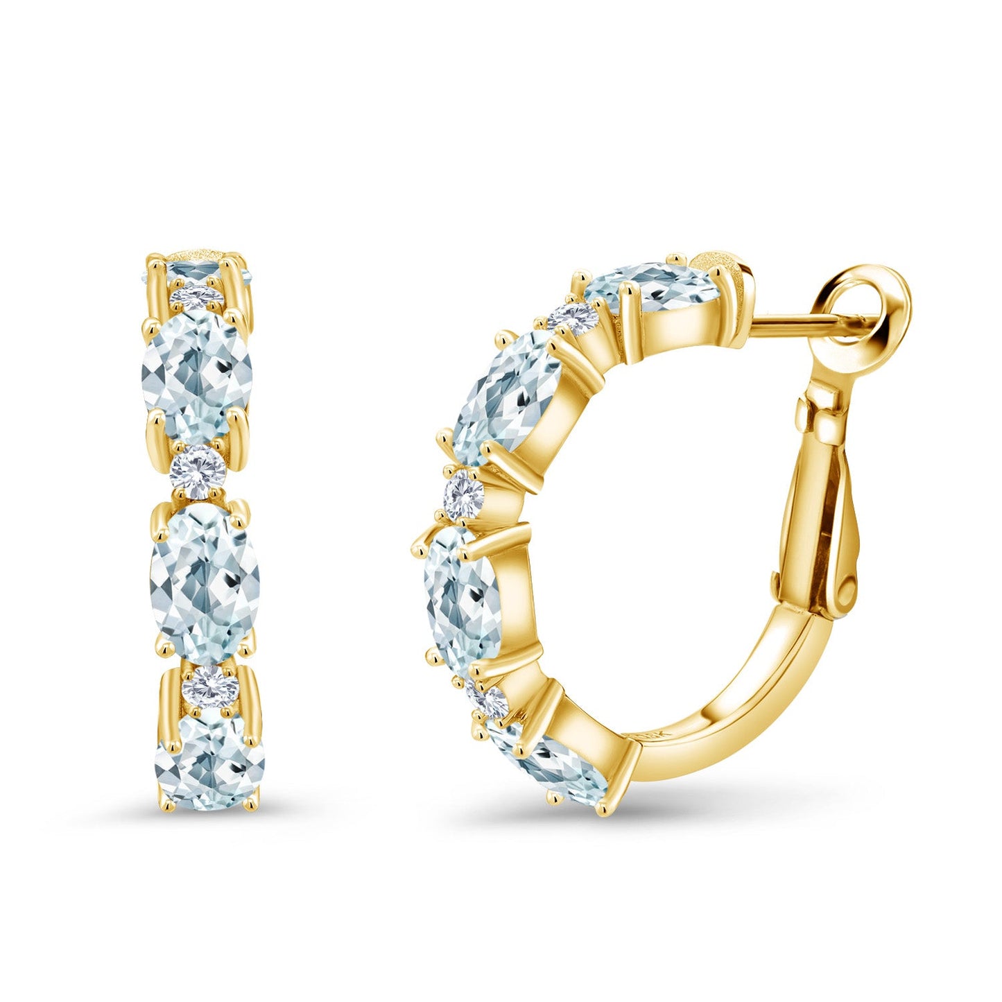 3-5 Cttw Oval Gemstone Birthstone and White Lab Grown Diamond Accent Hoop Earrings For Women | 18K Yellow Gold Plated Silver | Oval 6X4MM and Round 2MM | 20MM = 0.80 Inch