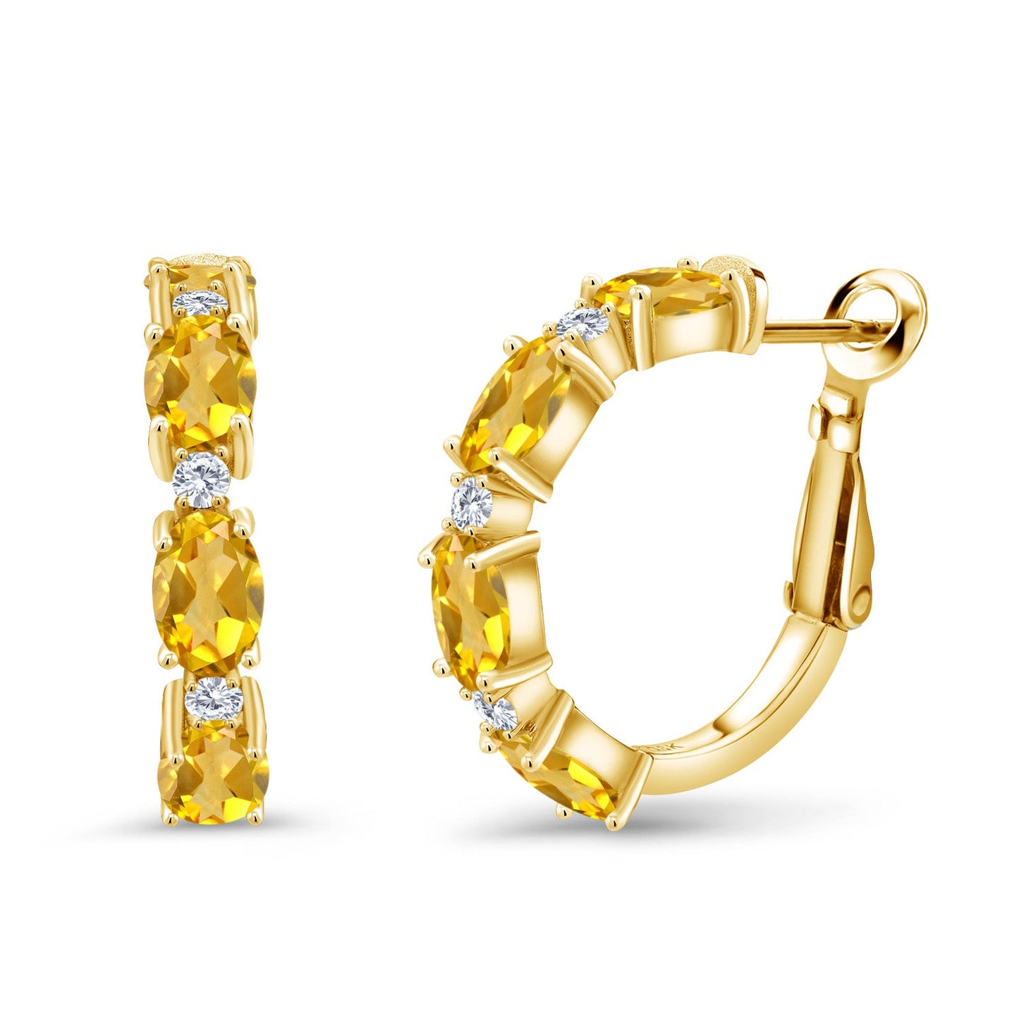 3-5 Cttw Oval Gemstone Birthstone and White Lab Grown Diamond Accent Hoop Earrings For Women | 18K Yellow Gold Plated Silver | Oval 6X4MM and Round 2MM | 20MM = 0.80 Inch