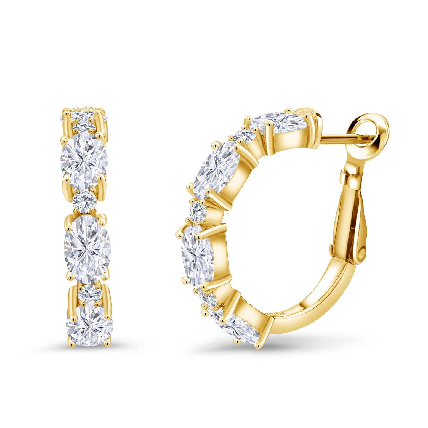 3-5 Cttw Oval Gemstone Birthstone and White Lab Grown Diamond Accent Hoop Earrings For Women | 18K Yellow Gold Plated Silver | Oval 6X4MM and Round 2MM | 20MM = 0.80 Inch