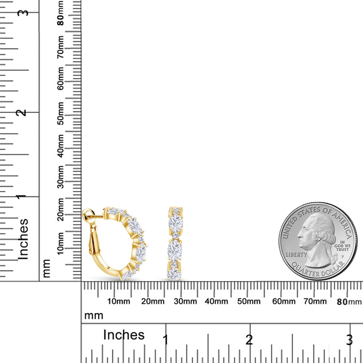 3-5 Cttw Oval Gemstone Birthstone and White Lab Grown Diamond Accent Hoop Earrings For Women | 18K Yellow Gold Plated Silver | Oval 6X4MM and Round 2MM | 20MM = 0.80 Inch