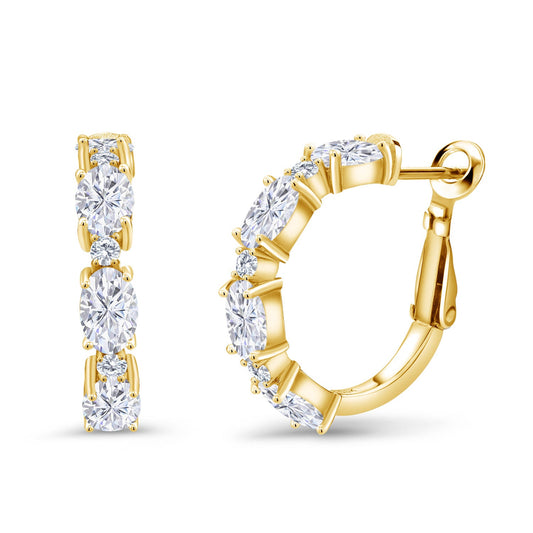 3-5 Cttw Oval Gemstone Birthstone and White Lab Grown Diamond Accent Hoop Earrings For Women | 18K Yellow Gold Plated Silver | Oval 6X4MM and Round 2MM | 20MM = 0.80 Inch