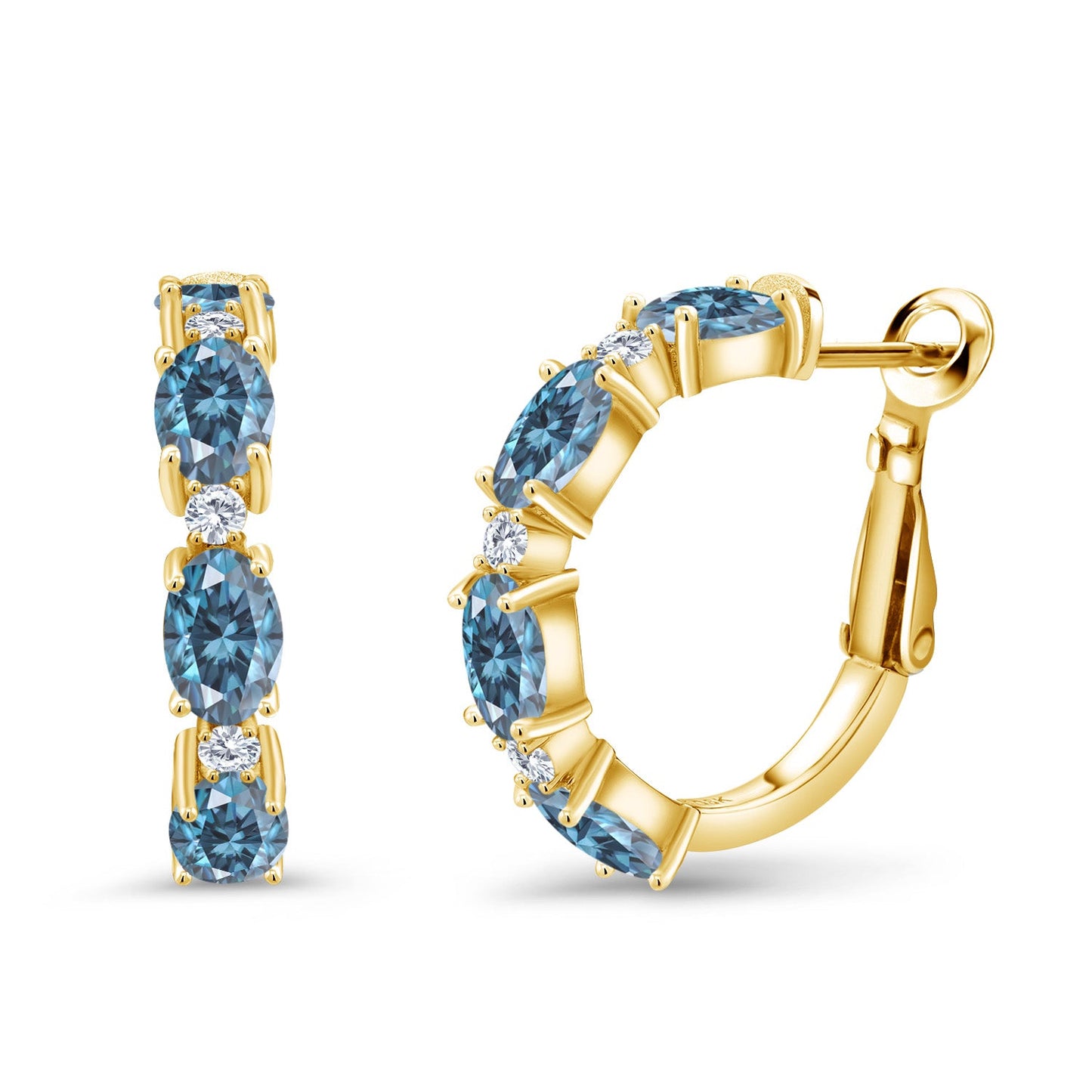 3-5 Cttw Oval Gemstone Birthstone and White Lab Grown Diamond Accent Hoop Earrings For Women | 18K Yellow Gold Plated Silver | Oval 6X4MM and Round 2MM | 20MM = 0.80 Inch